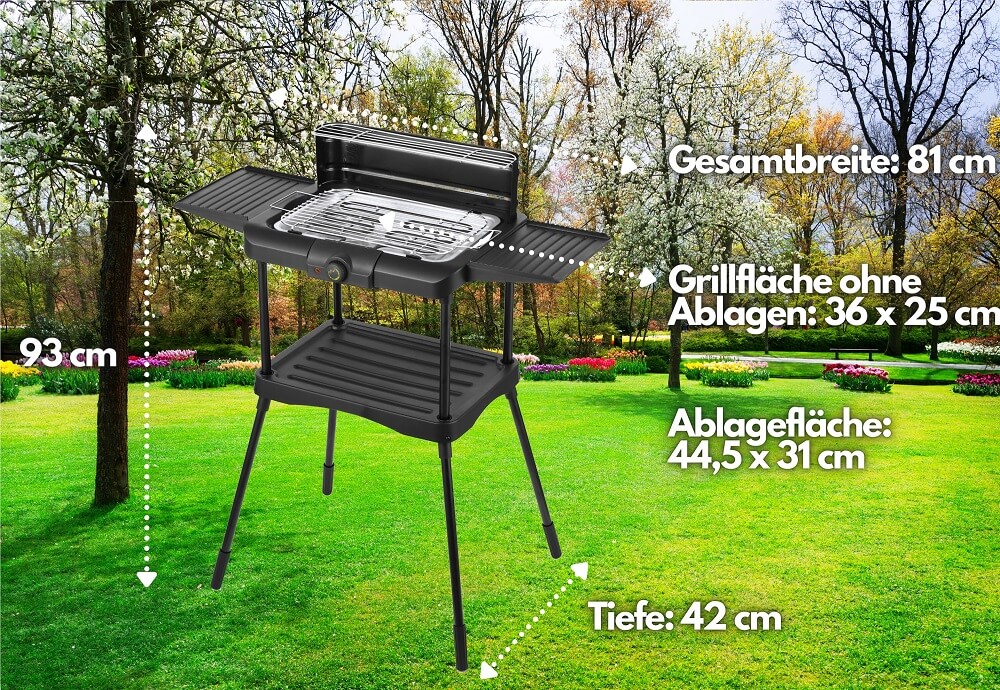 Steinborg 2in1 elektrischer Standgrill große Ablageflächen 2.000 Watt