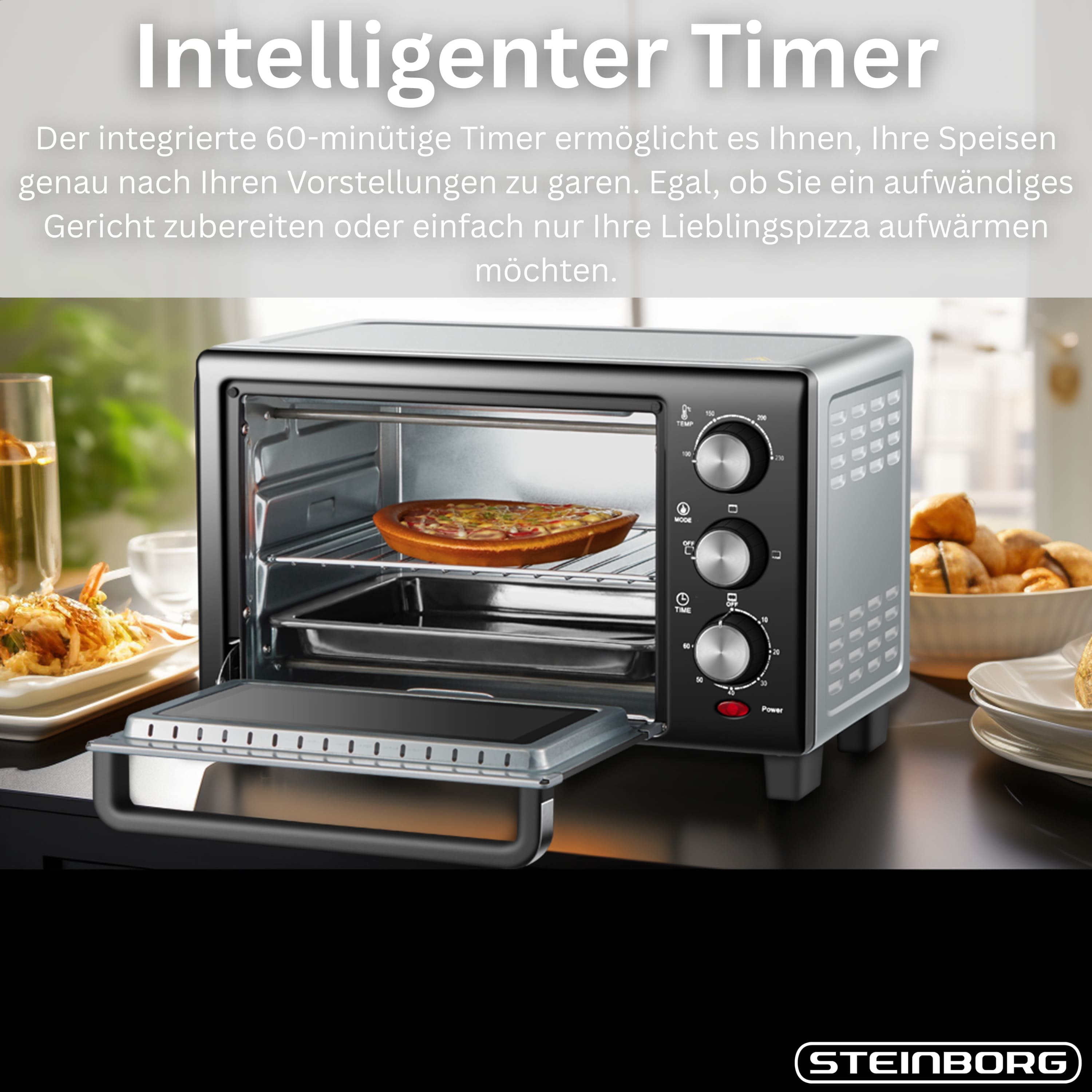 Steinborg Minibackofen 15L | 1200 Watt | 60 min Timer