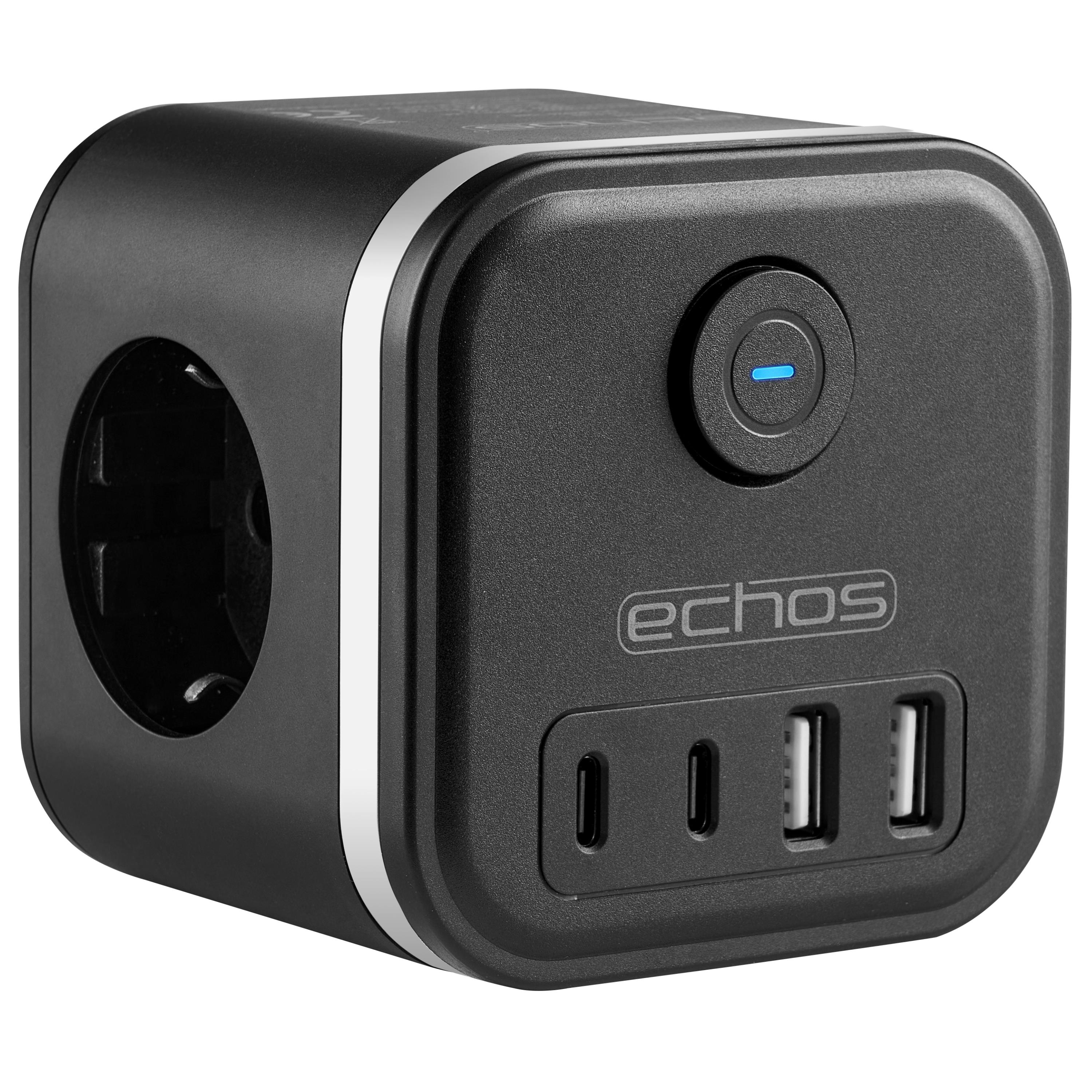 Echos Eco-4133 Steckdosenwürfel Schwarz Silber ohne Kabel