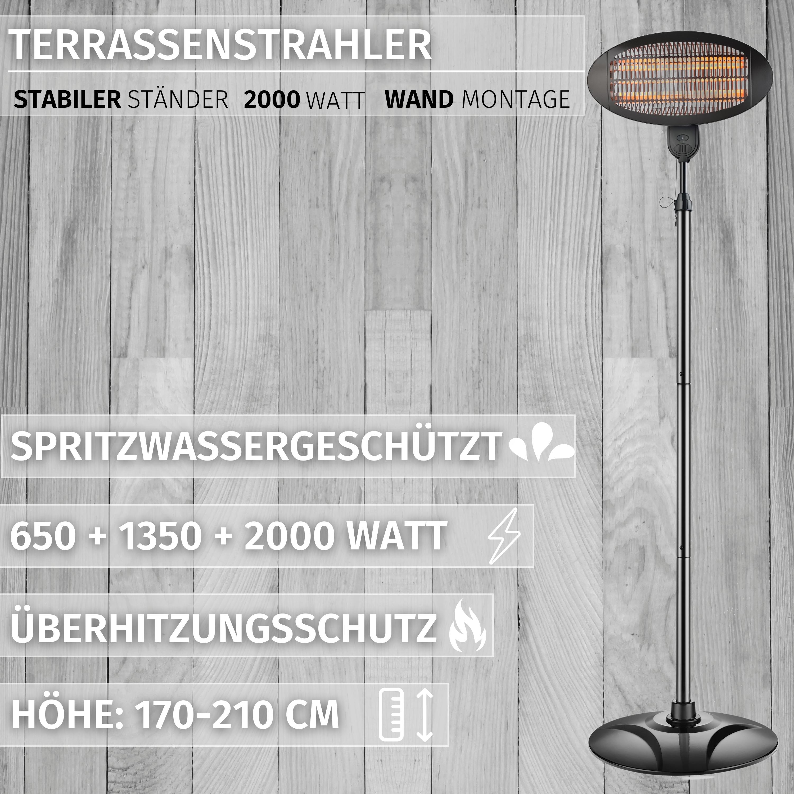 Echos Heizstrahler | Überhitzungsschutz | 3 Leistungsstufen | 650 Watt | 1350 Watt | 2000 Watt