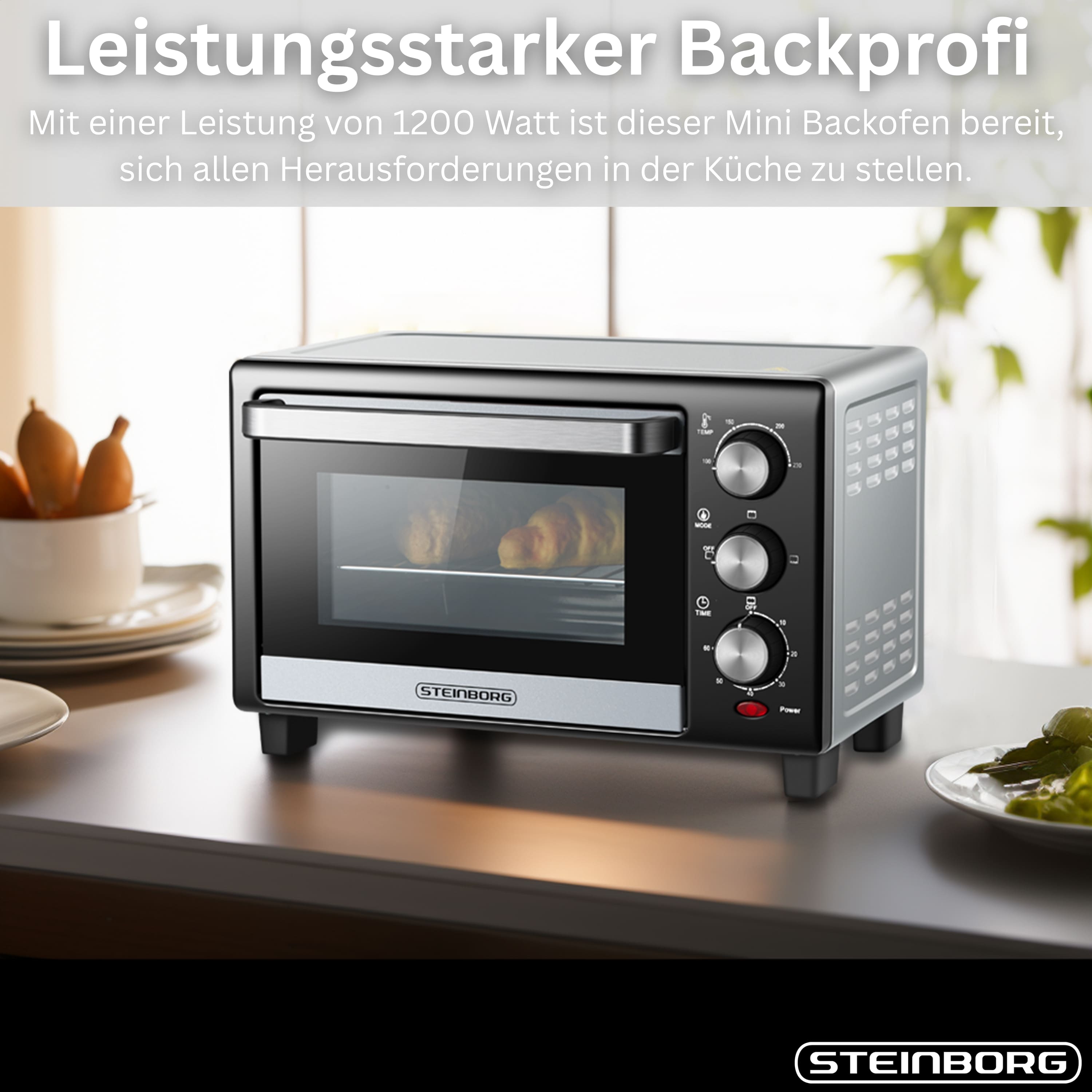 Steinborg Minibackofen 15L | 1200 Watt | 60 min Timer
