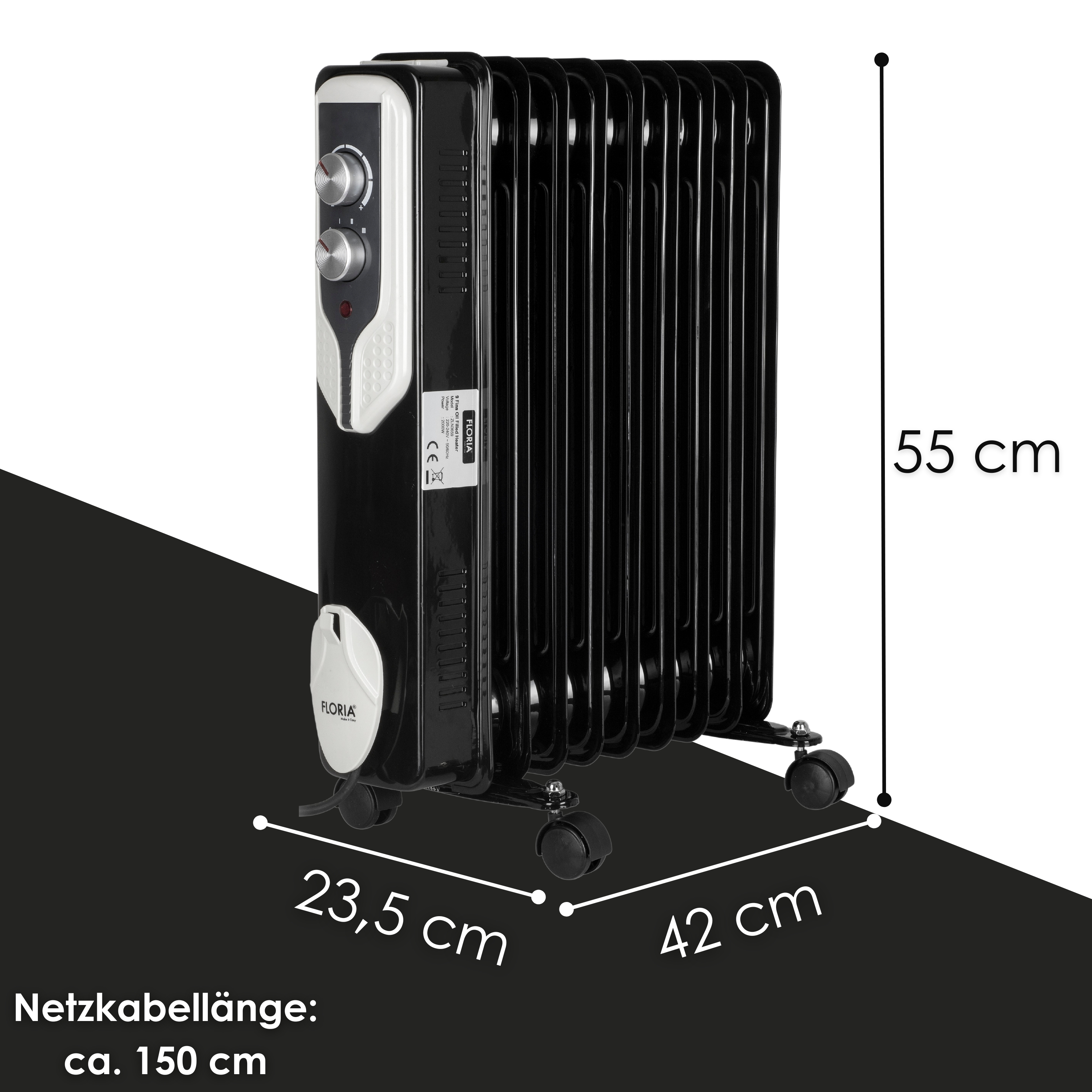 Zilan 9 Rippen Öl Radiator 2000 Watt| Elektroheizung | Heizstrahler | 3 Heizstufen