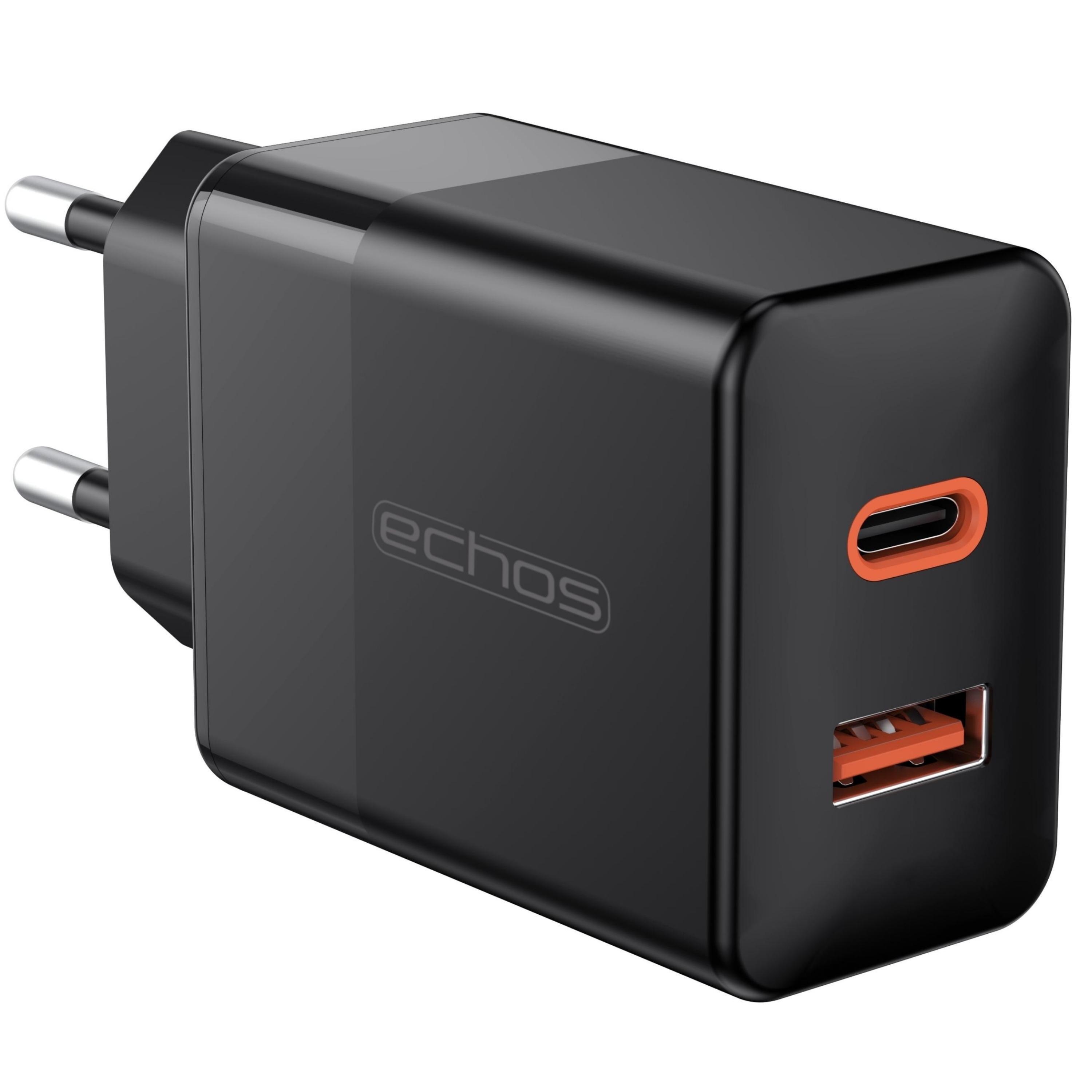 Echos 33W Dualport USB-C + USB-A Schnellladegerät | QC3.0, PD und PPS