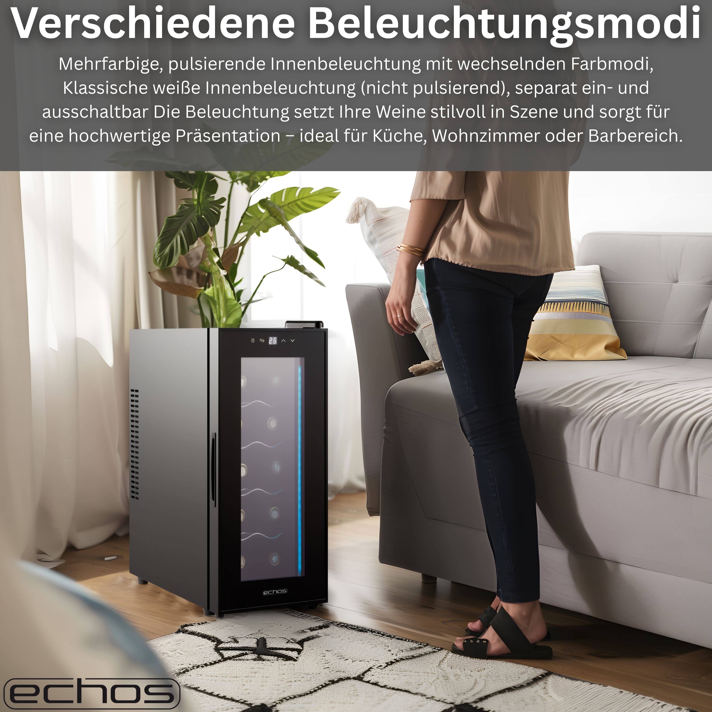 Echos Weinkühler 28 Liter | 10 Flaschen | Glastür