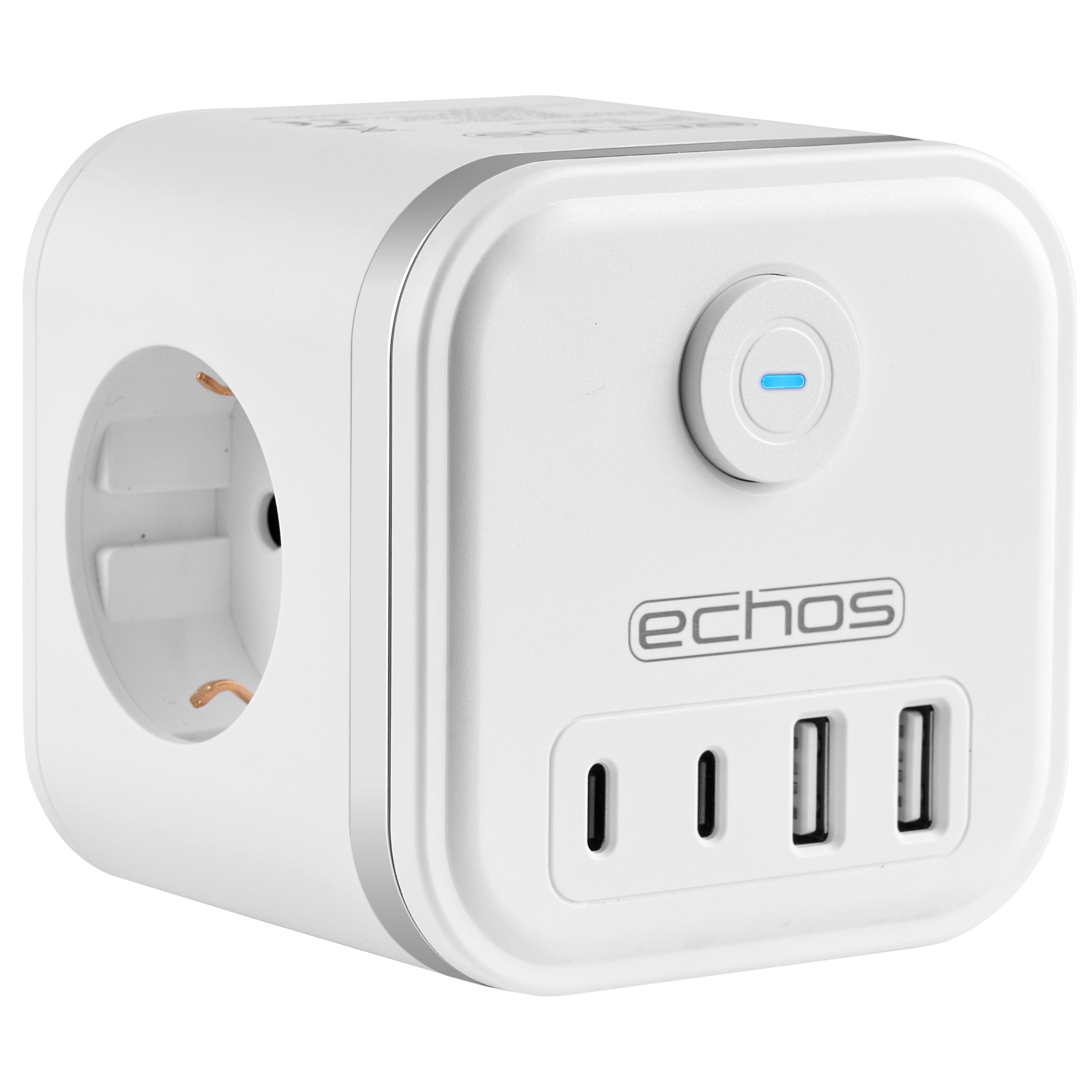Echos Eco-4132 Steckdosenwürfel Weiß Silber ohne Kabel