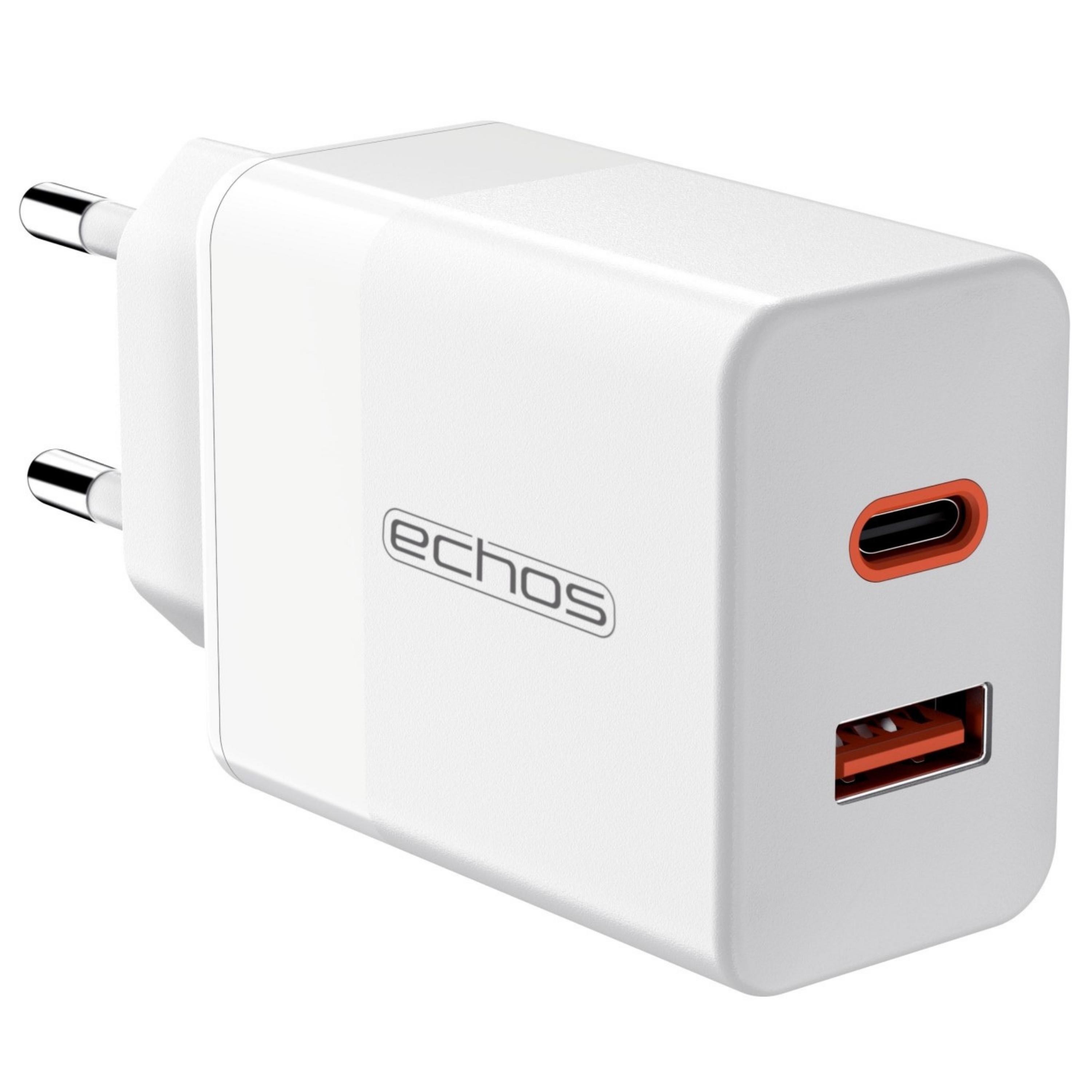 Echos 33W Dualport USB-C + USB-A Schnellladegerät | QC3.0, PD und PPS