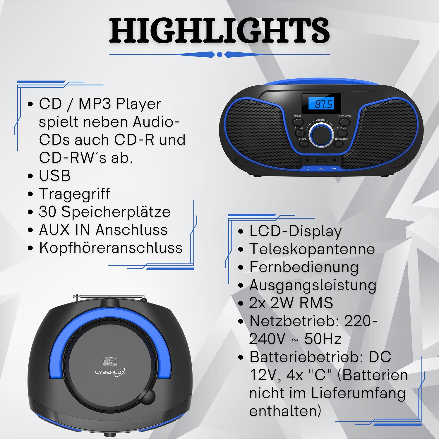 Cyberlux CL-2200 CD-Player Blau