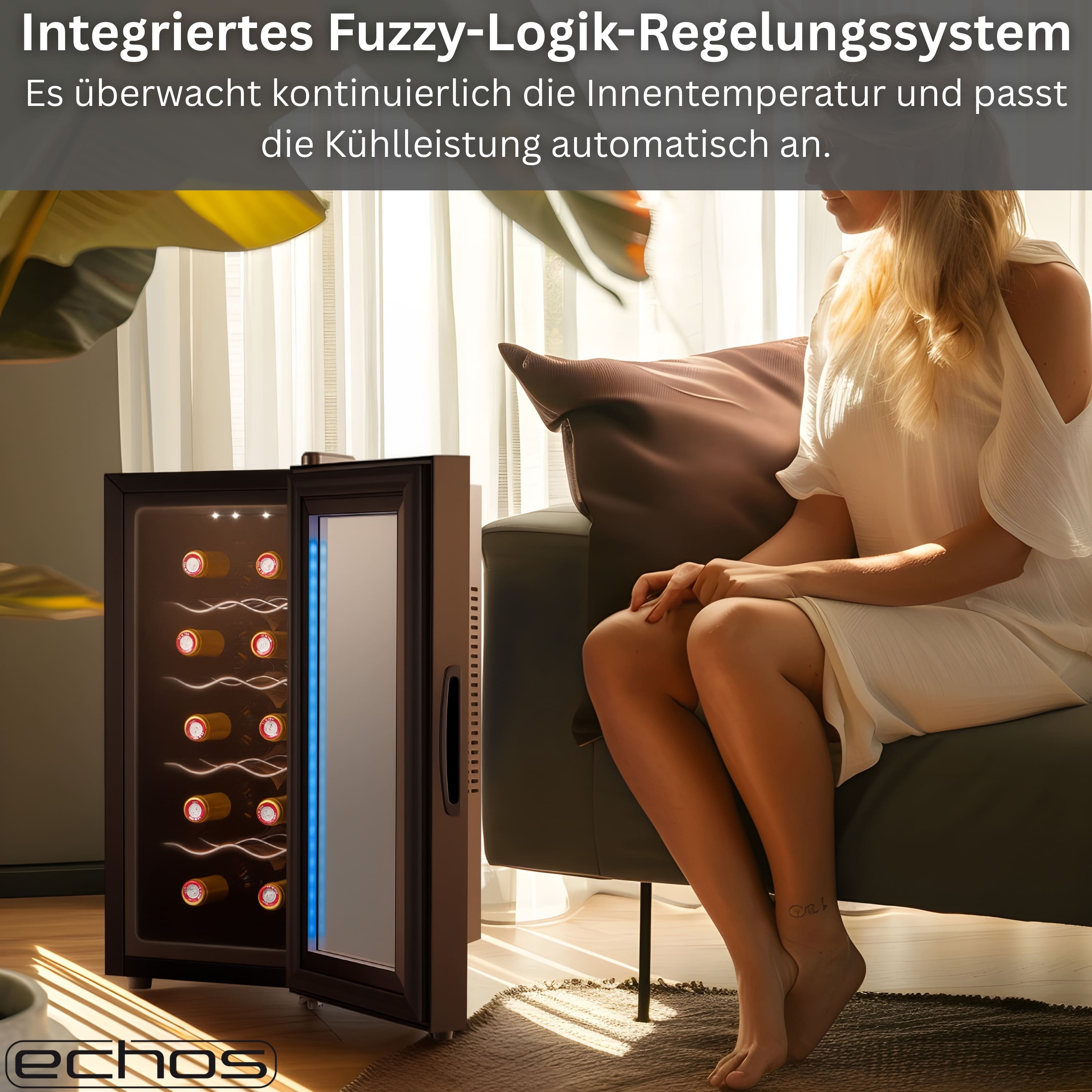 Echos Weinkühler 28 Liter | 10 Flaschen | Glastür