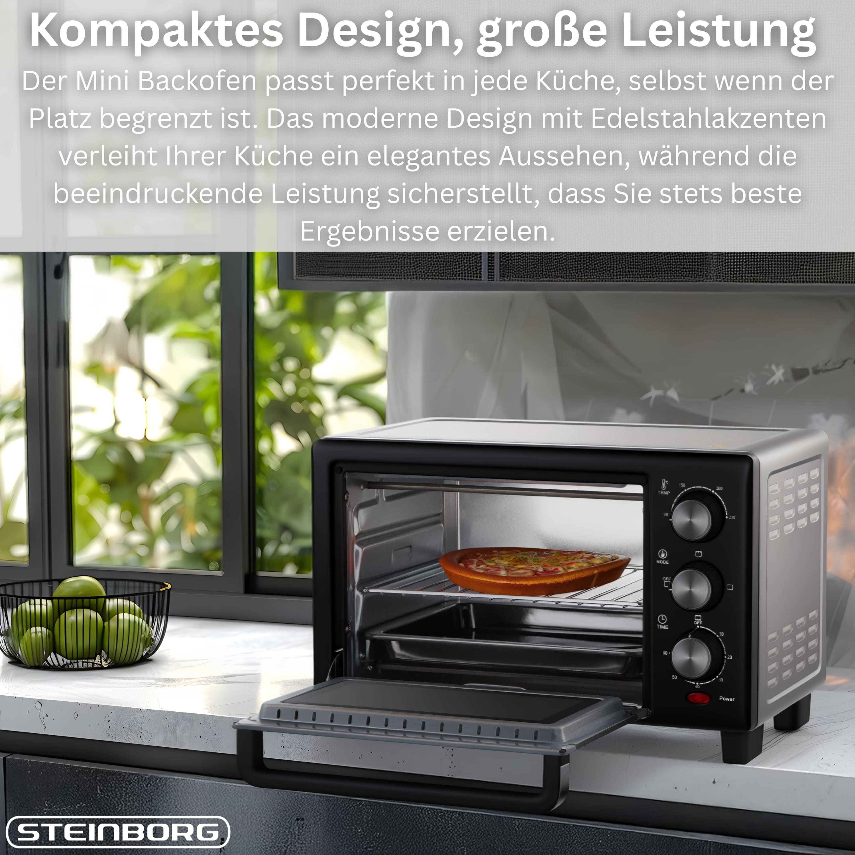 Steinborg Minibackofen 15L | 1200 Watt | 60 min Timer
