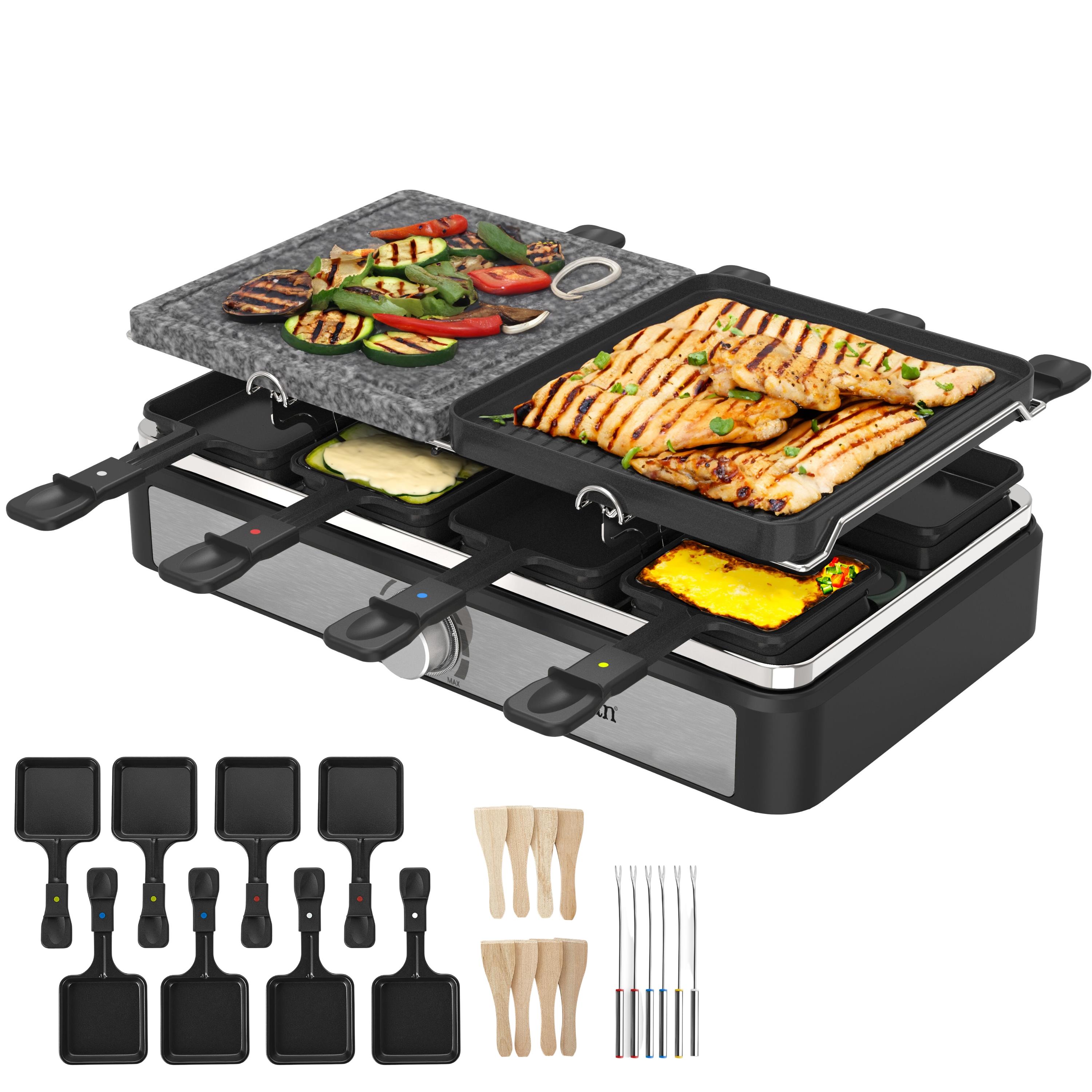 Zilan Raclette Grill | Raclette Party Grill für 8 Personen | Mit kombinierter Grillfläche