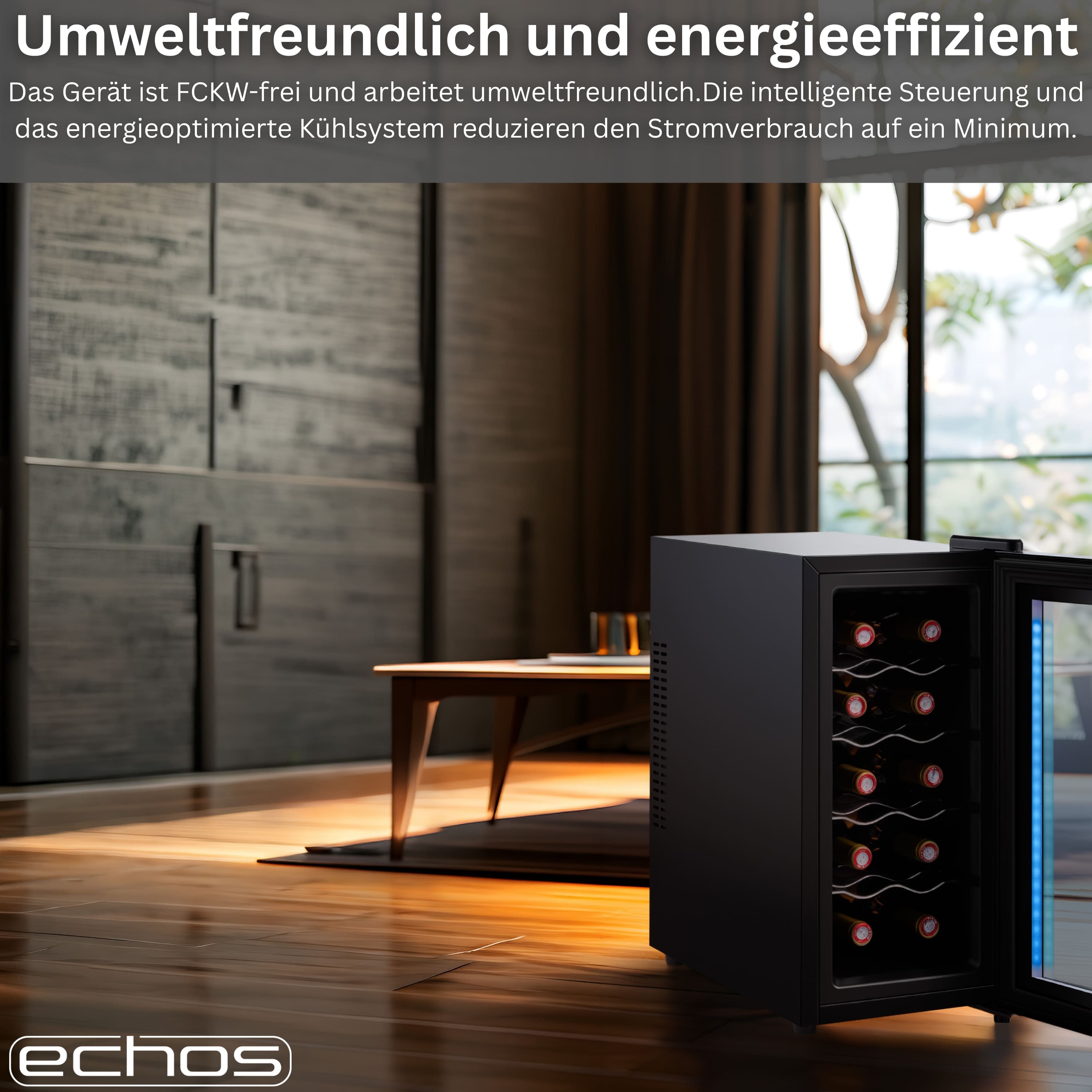 Echos Weinkühler 28 Liter | 10 Flaschen | Glastür