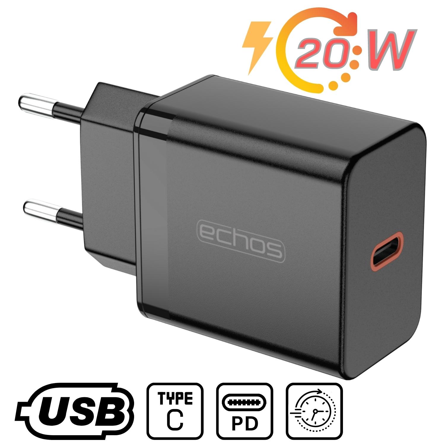 Echos Eco-4041 USB-C Schnellladegerät 20W schwarz