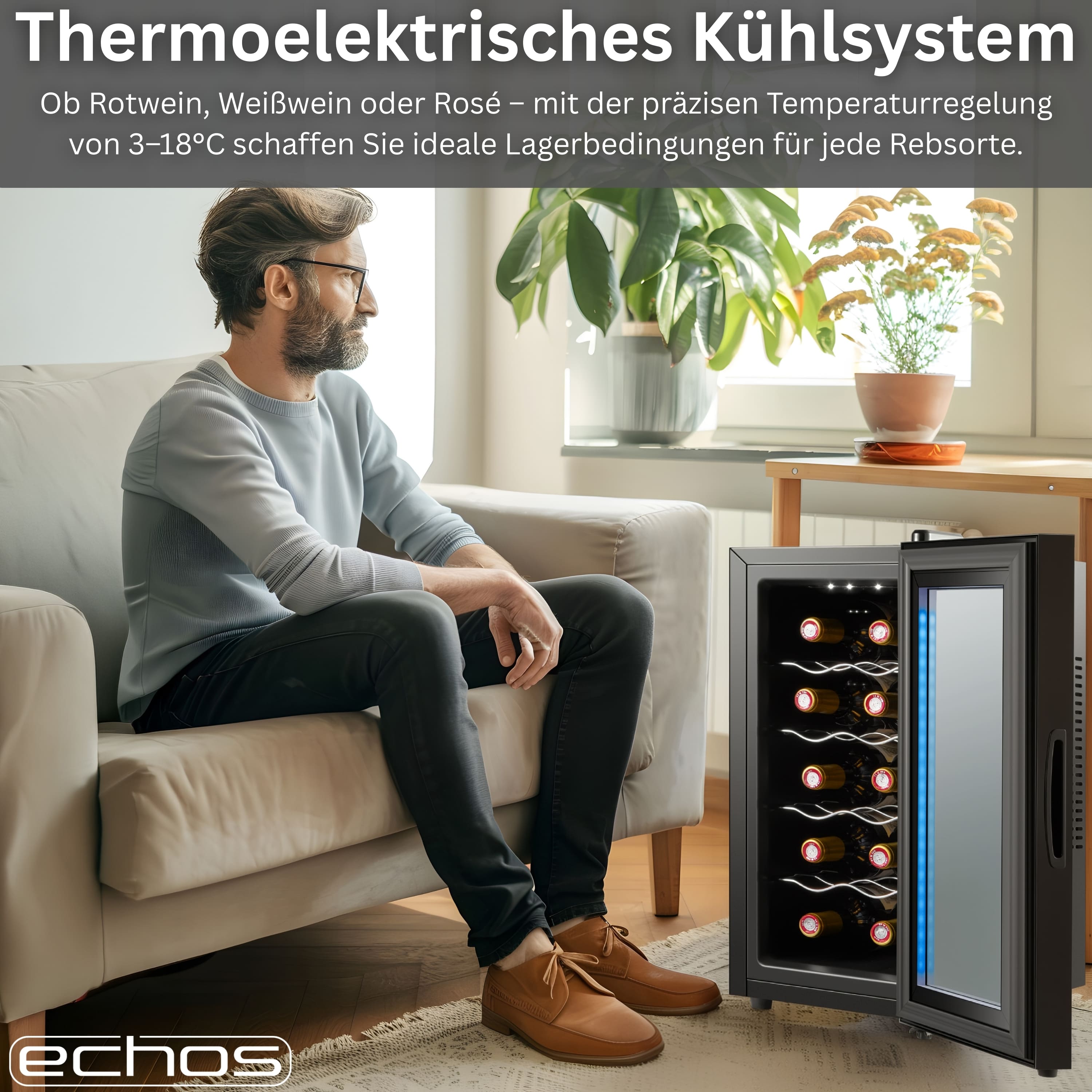 Echos Weinkühler 28 Liter | 10 Flaschen | Glastür