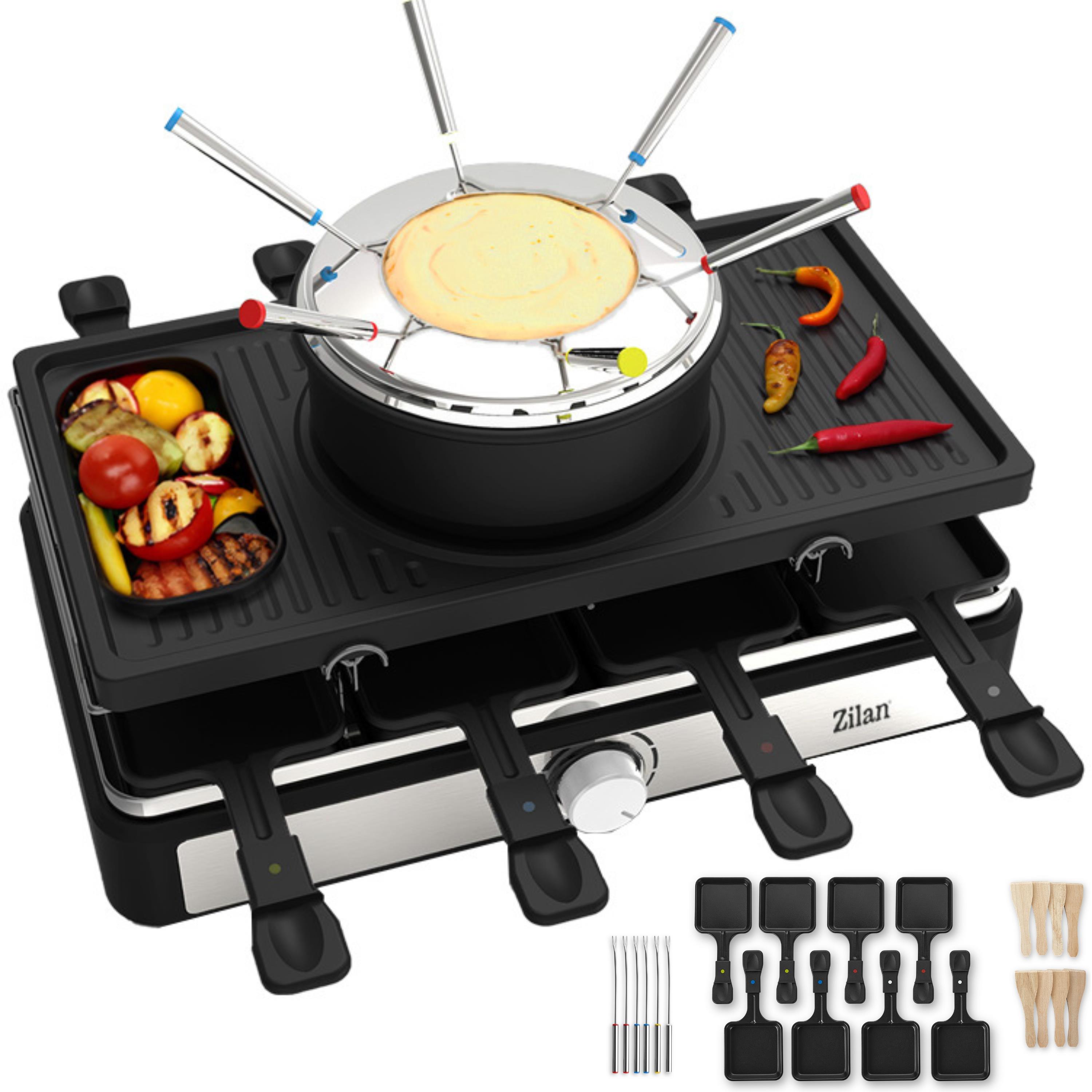 Zilan Raclette Grill mit Fondue Set | Raclette Party Grill für 8 Personen