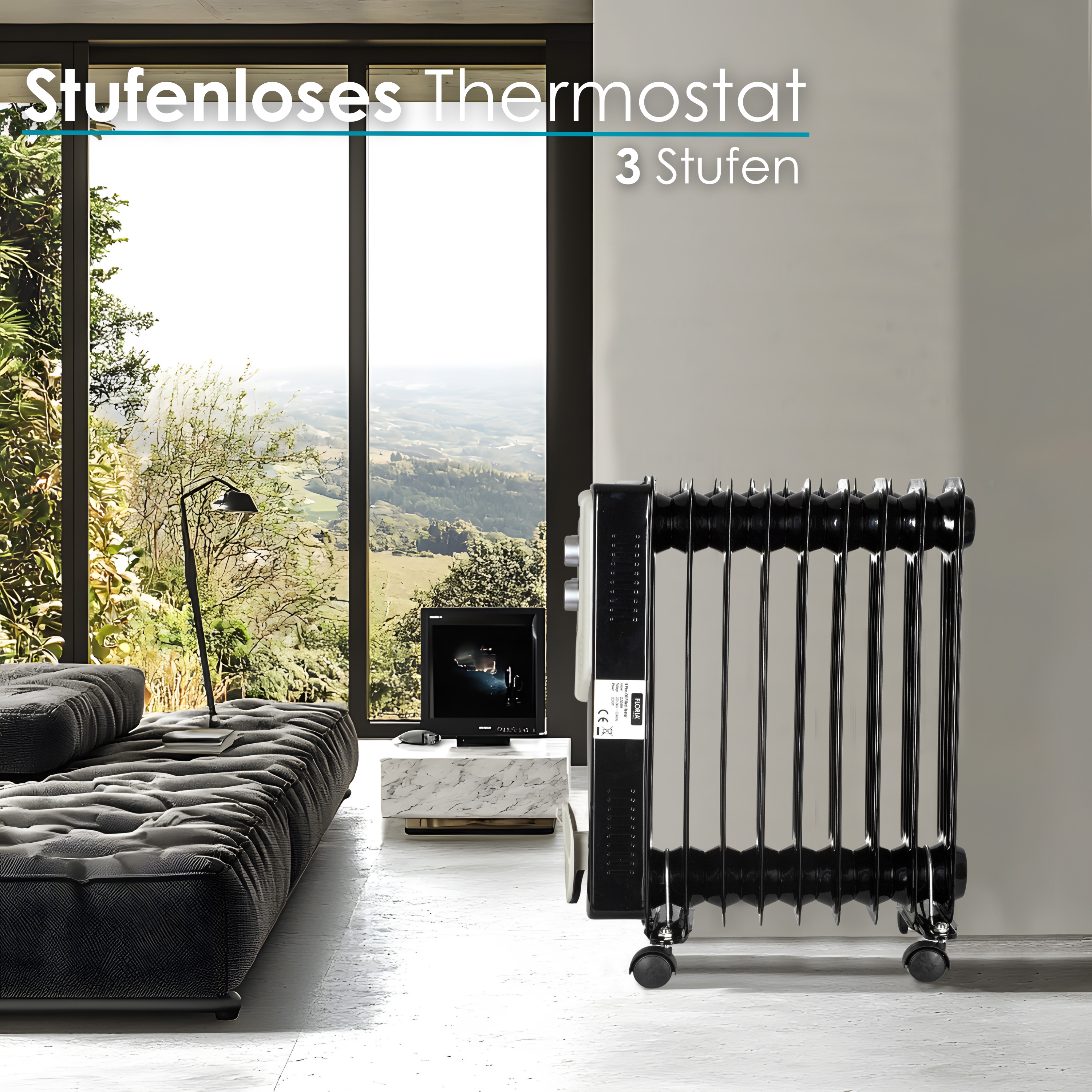 Zilan 9 Rippen Öl Radiator 2000 Watt| Elektroheizung | Heizstrahler | 3 Heizstufen