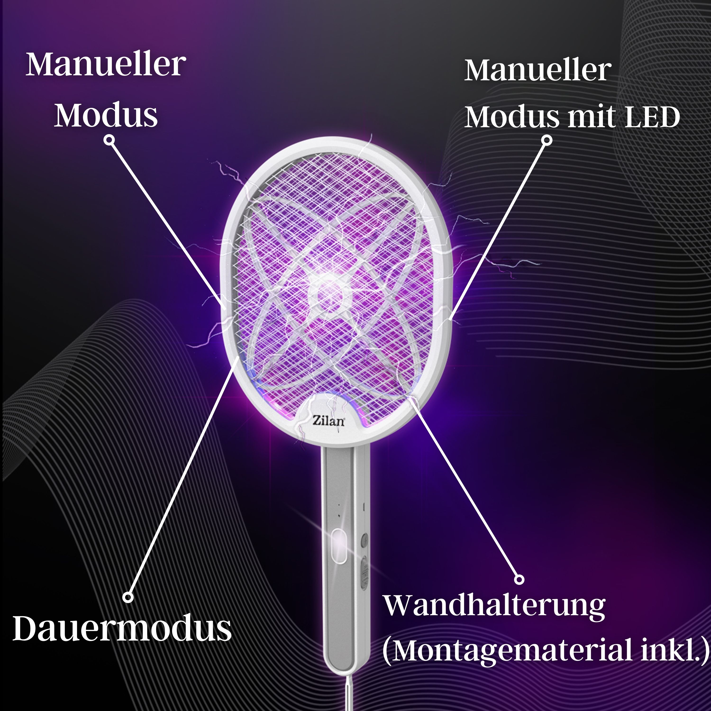 Zilan Insektenvernichter mit Akku LED 3 Funktionen Insektenkiller