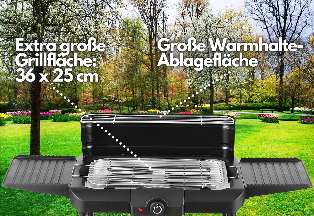 Steinborg 2in1 elektrischer Standgrill große Ablageflächen 2.000 Watt