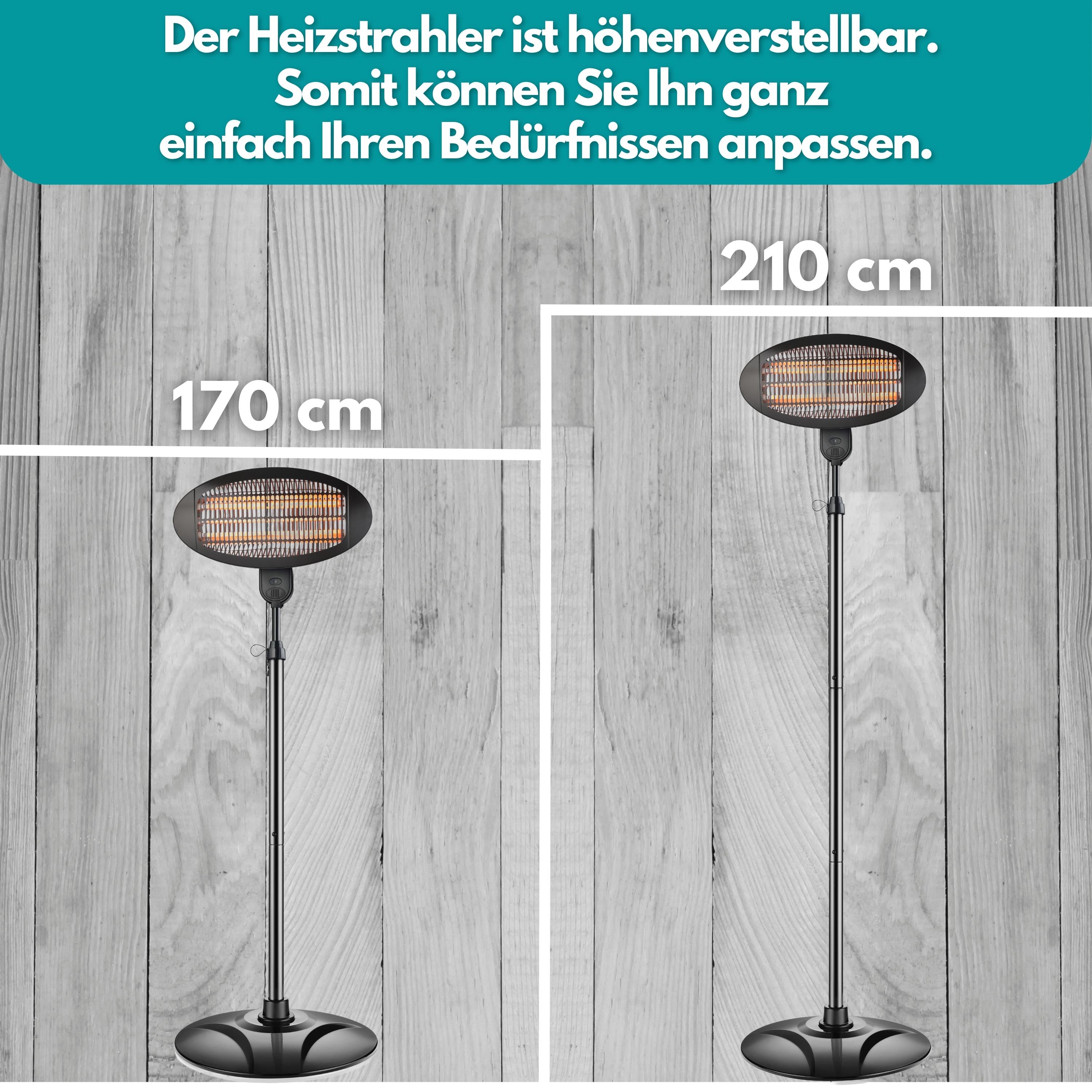 Echos Heizstrahler | Überhitzungsschutz | 3 Leistungsstufen | 650 Watt | 1350 Watt | 2000 Watt