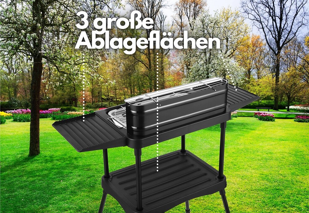 Steinborg 2in1 elektrischer Standgrill große Ablageflächen 2.000 Watt