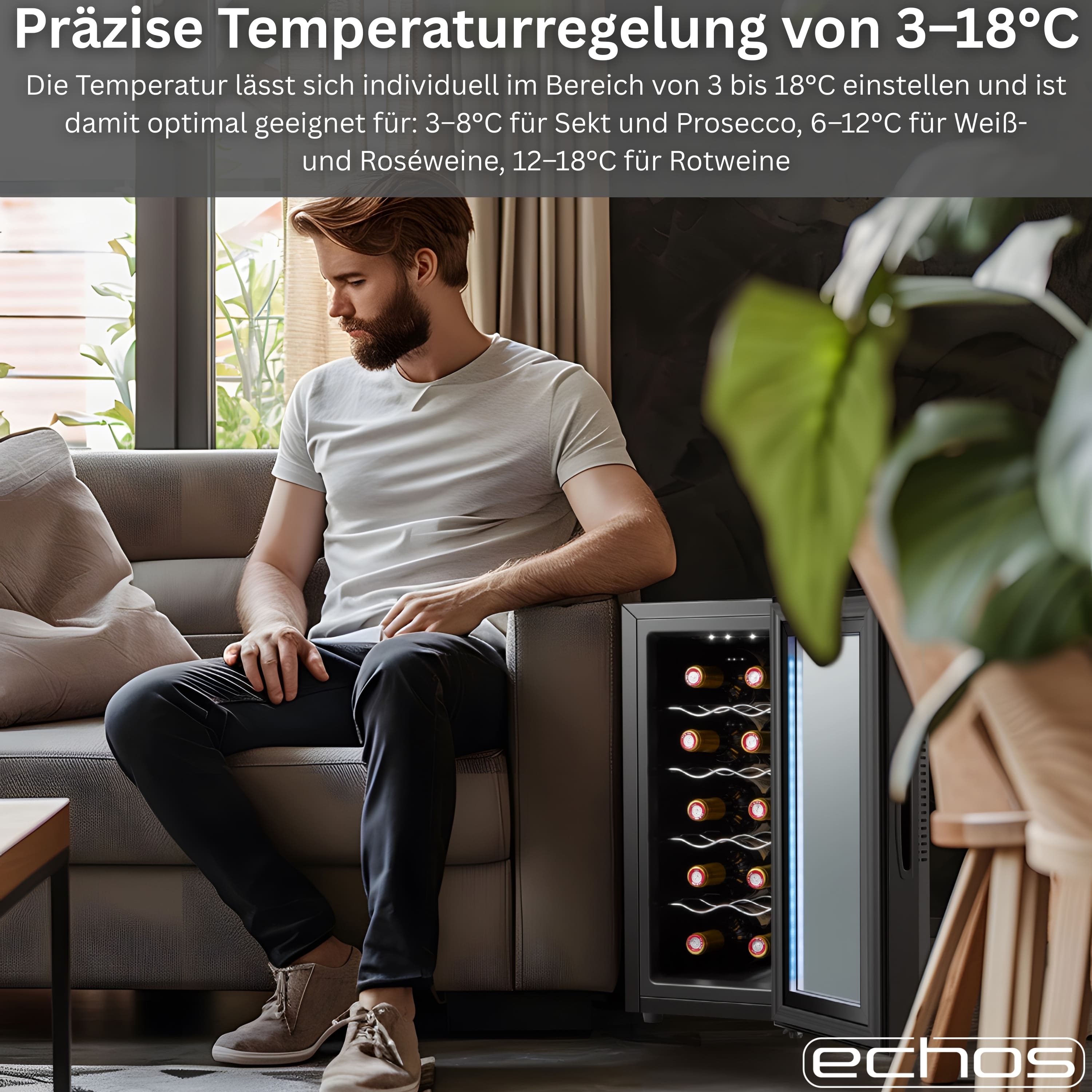 Echos Weinkühler 28 Liter | 10 Flaschen | Glastür