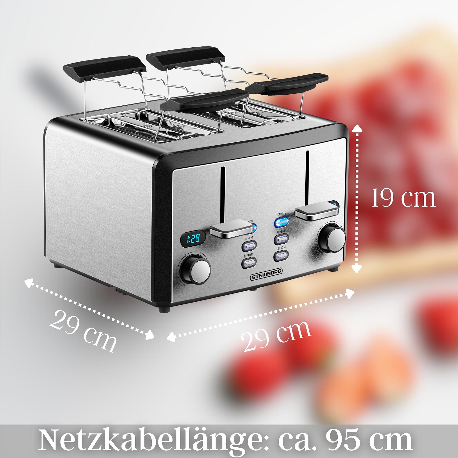 Steinborg XXL Toaster 4 Toastschlitze | Toastautomat | 1600 Watt