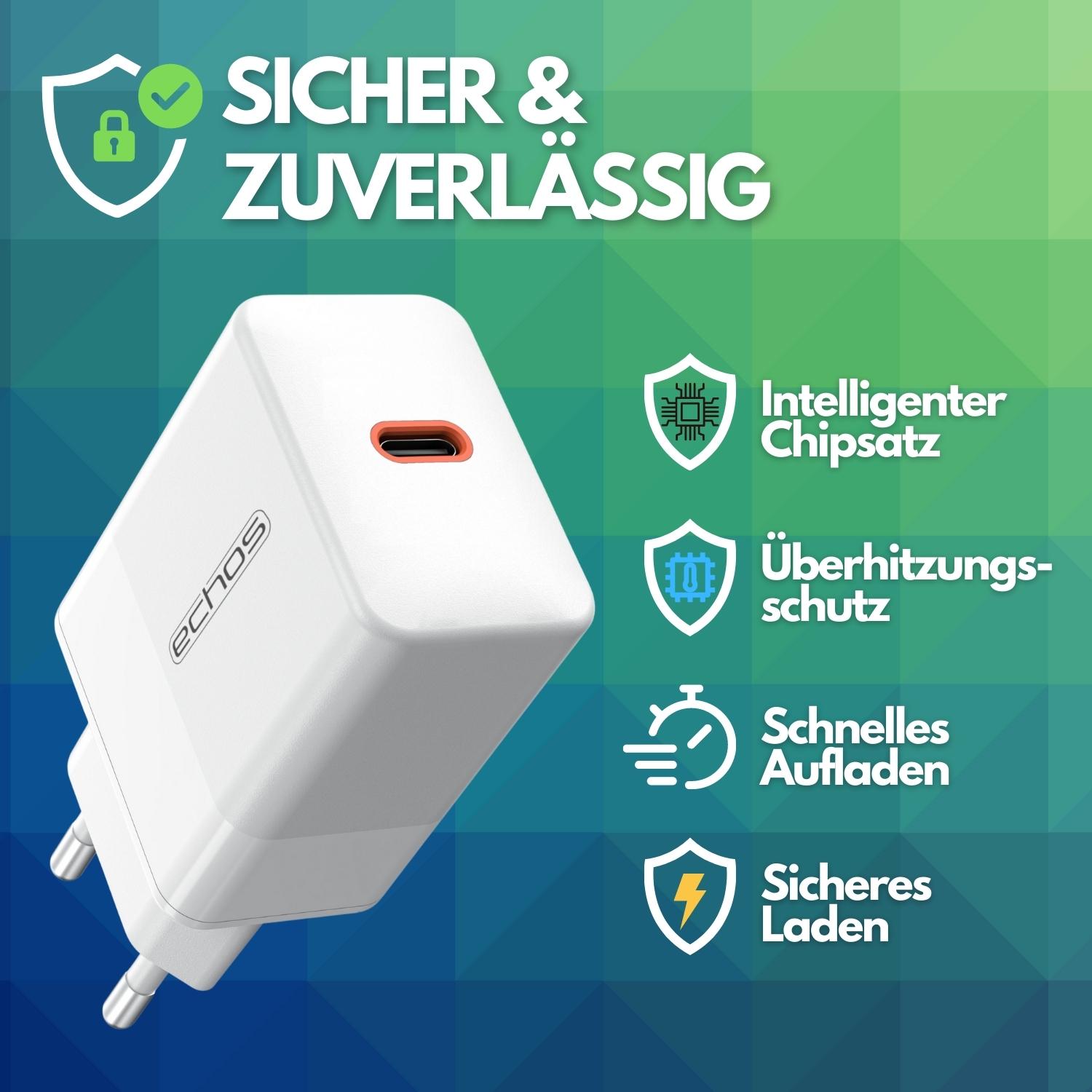 Echos Eco-4040 USB-C Schnellladegerät 20W weiß Echos Eco-4040 USB-C Schnellladegerät 20W weiß