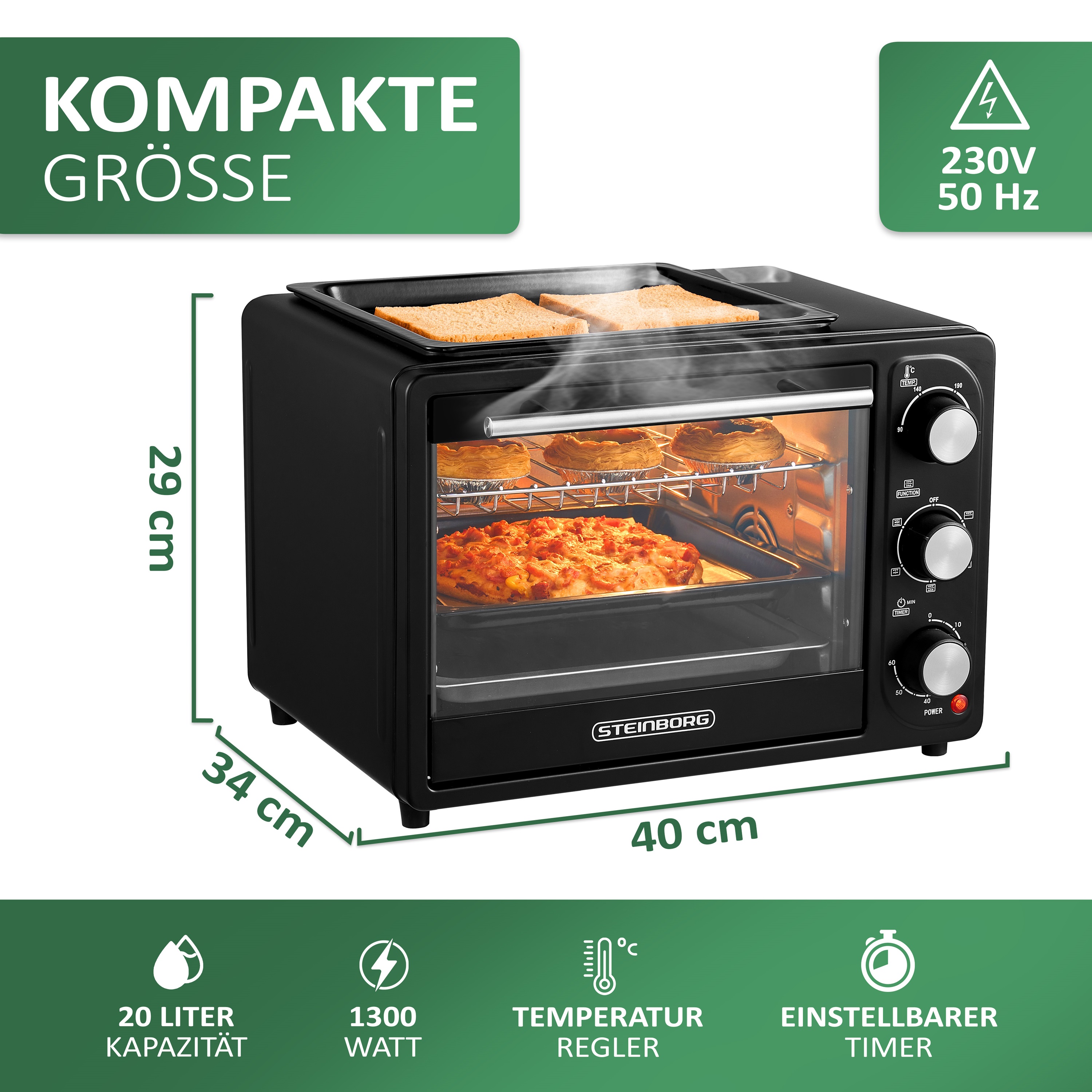 Steinborg SB-3001 Backofen 20 Liter schwarz Steinborg SB-3001 Backofen 20 Liter schwarz