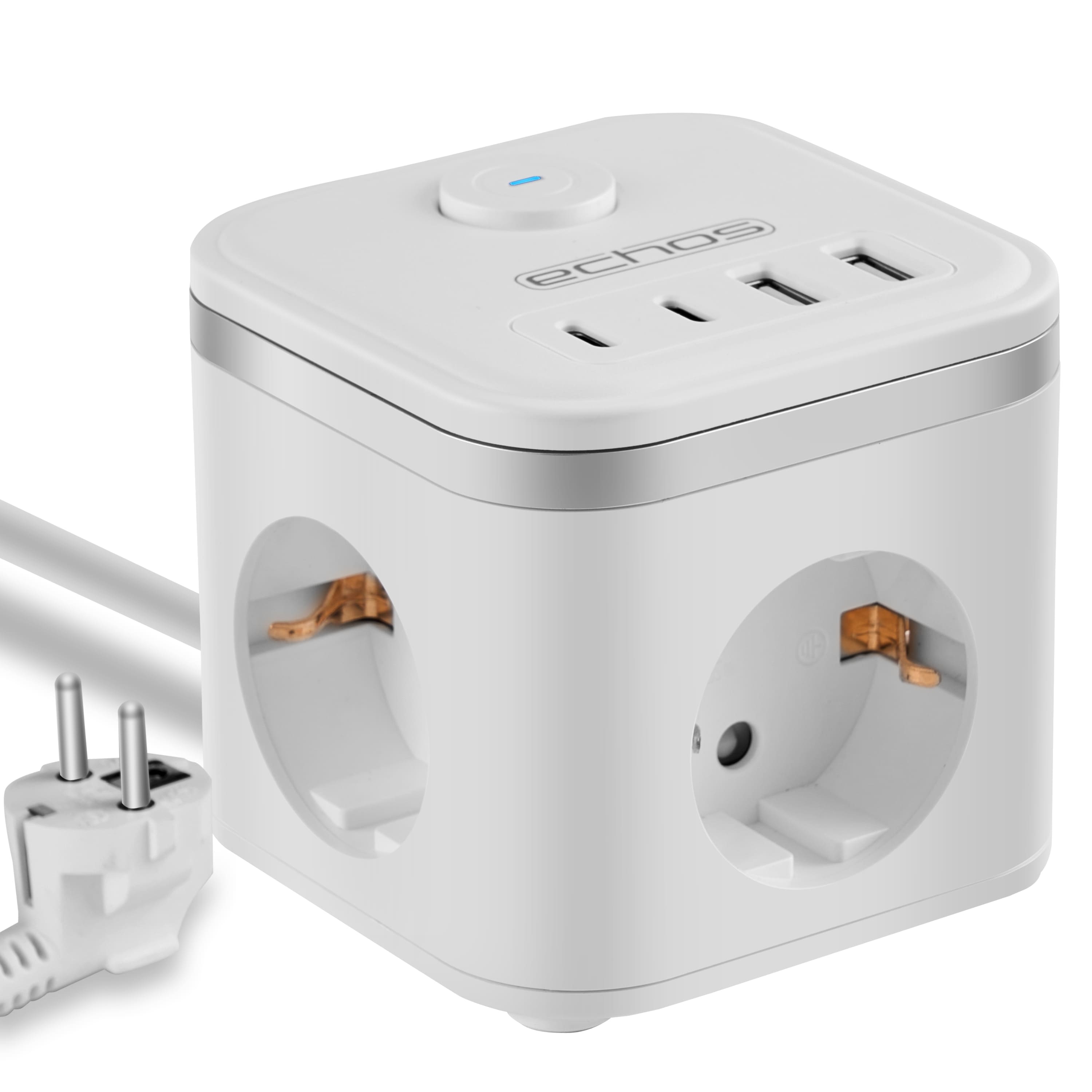 Echos Eco-4134 Steckdosenwürfel Weiß Silber mit Kabel