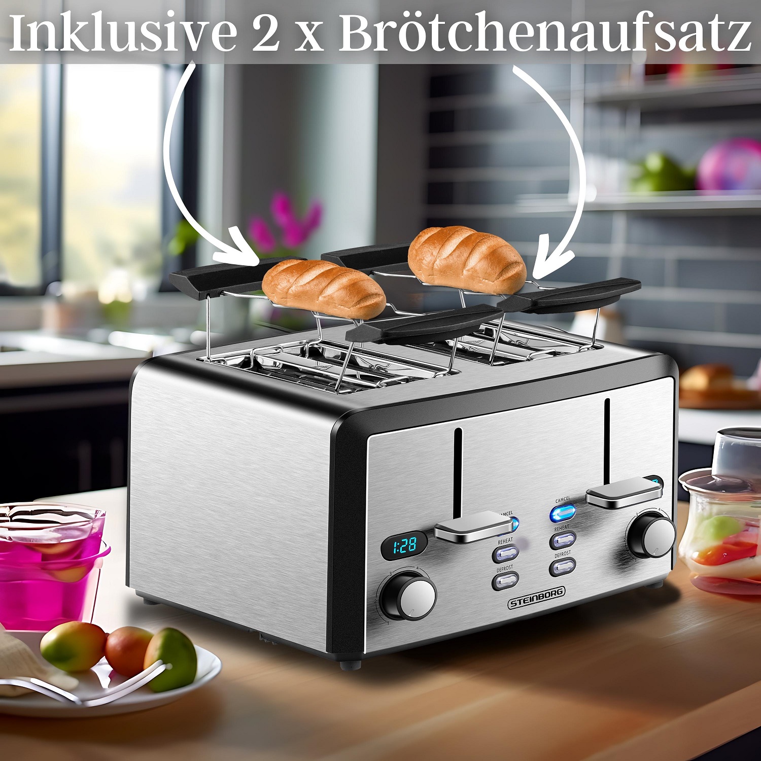 Steinborg XXL Toaster 4 Toastschlitze | Toastautomat | 1600 Watt