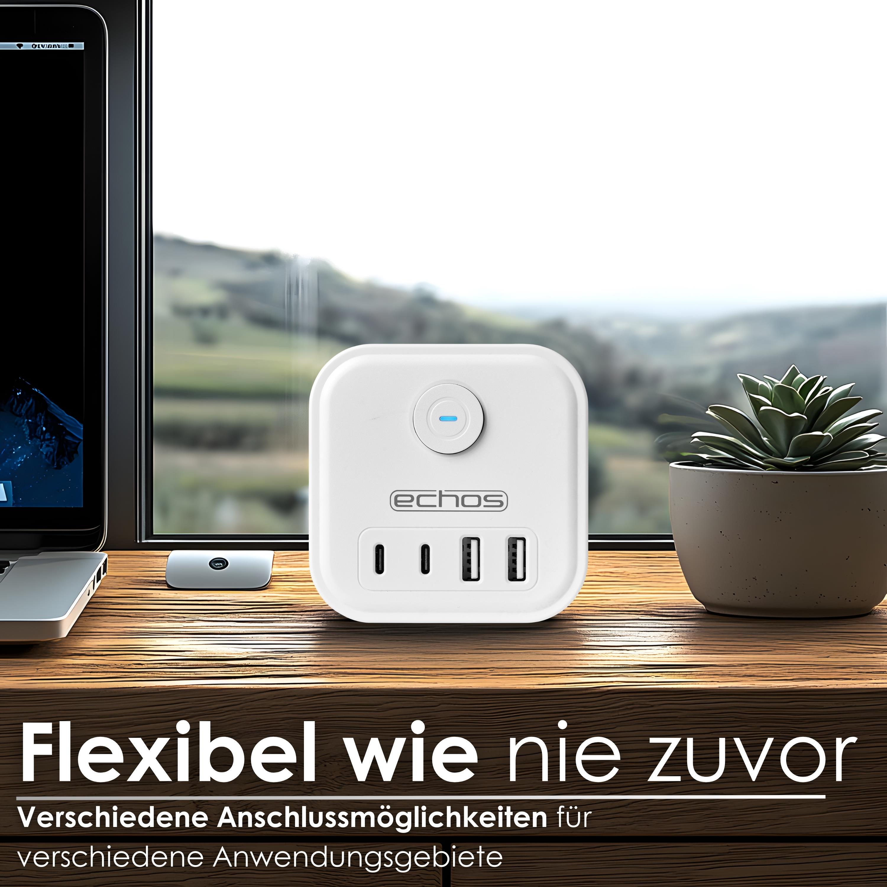 Echos Eco-4132 Steckdosenwürfel Weiß Silber ohne Kabel