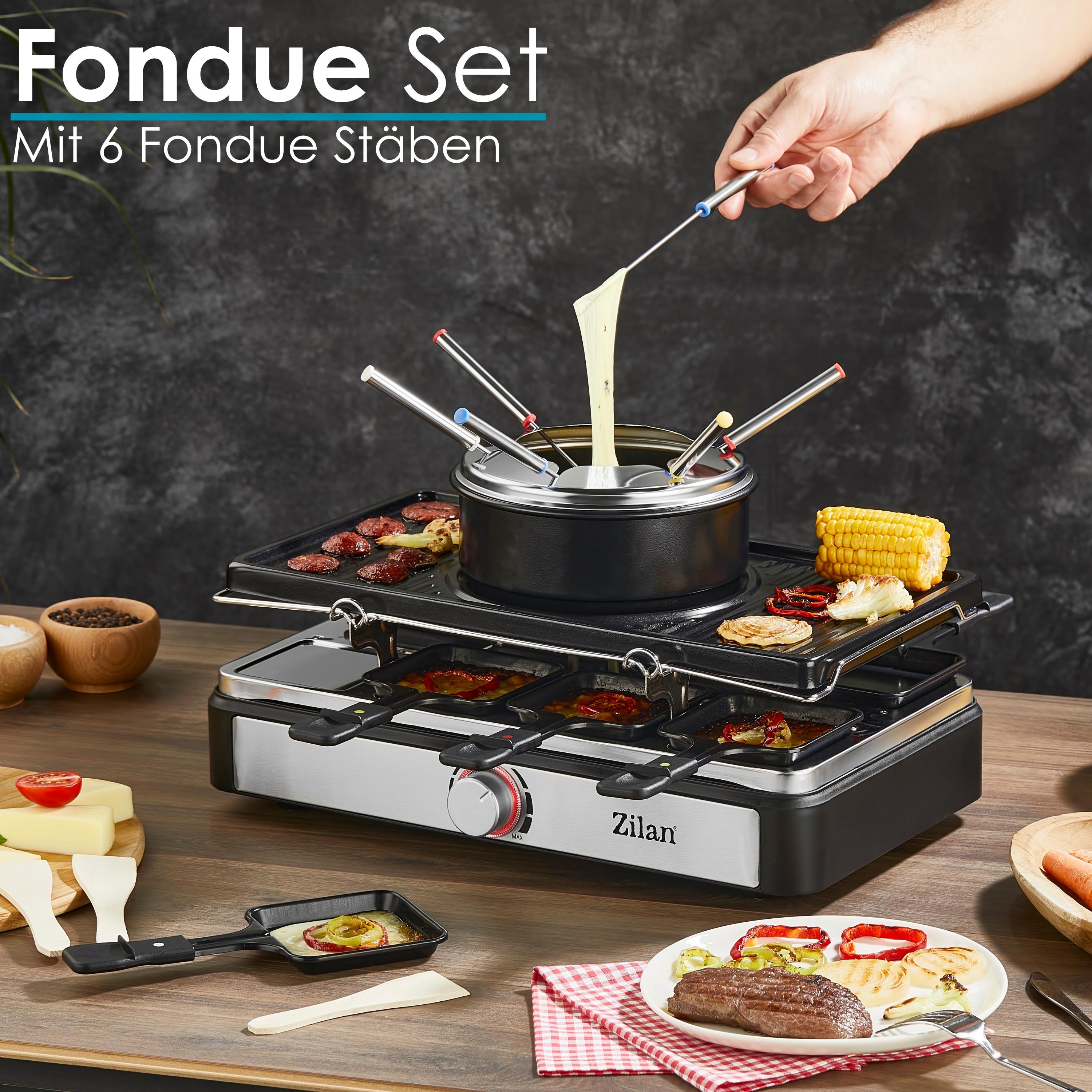 Zilan Raclette Grill mit Fondue Set | Raclette Party Grill für 8 Personen