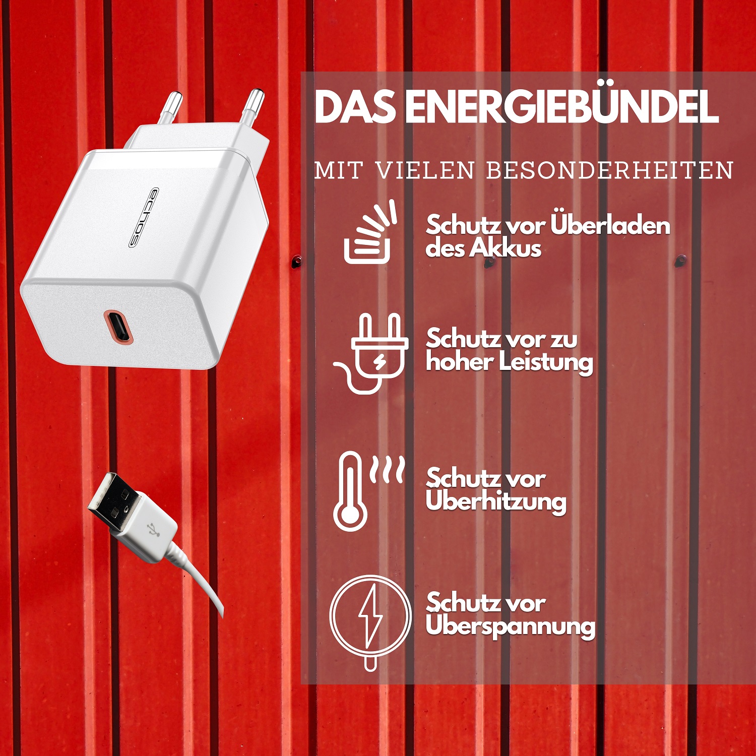 Echos Eco-4040 USB-C Schnellladegerät 20W weiß Echos Eco-4040 USB-C Schnellladegerät 20W weiß