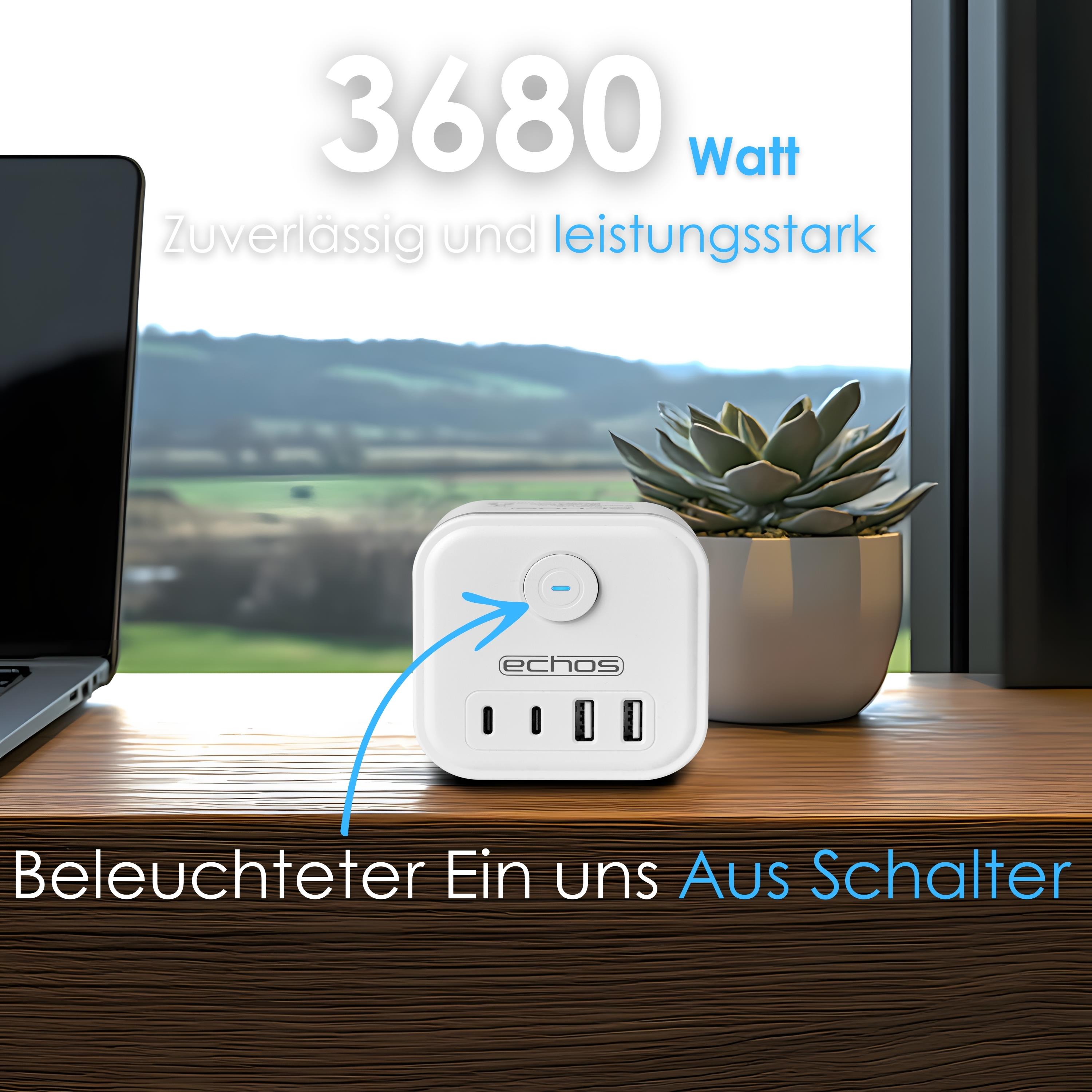 Echos Eco-4132 Steckdosenwürfel Weiß Silber ohne Kabel
