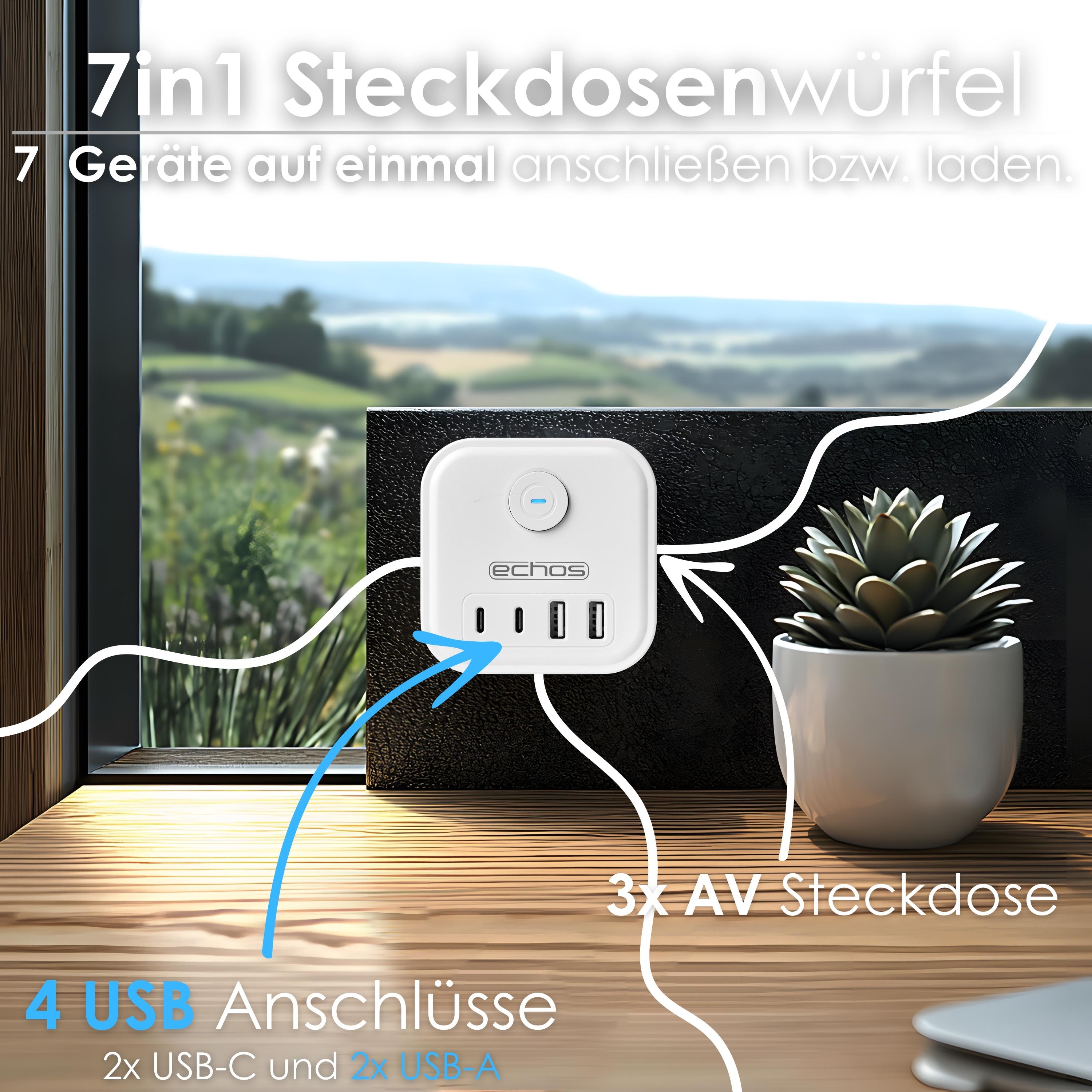 Echos Eco-4132 Steckdosenwürfel Weiß Silber ohne Kabel