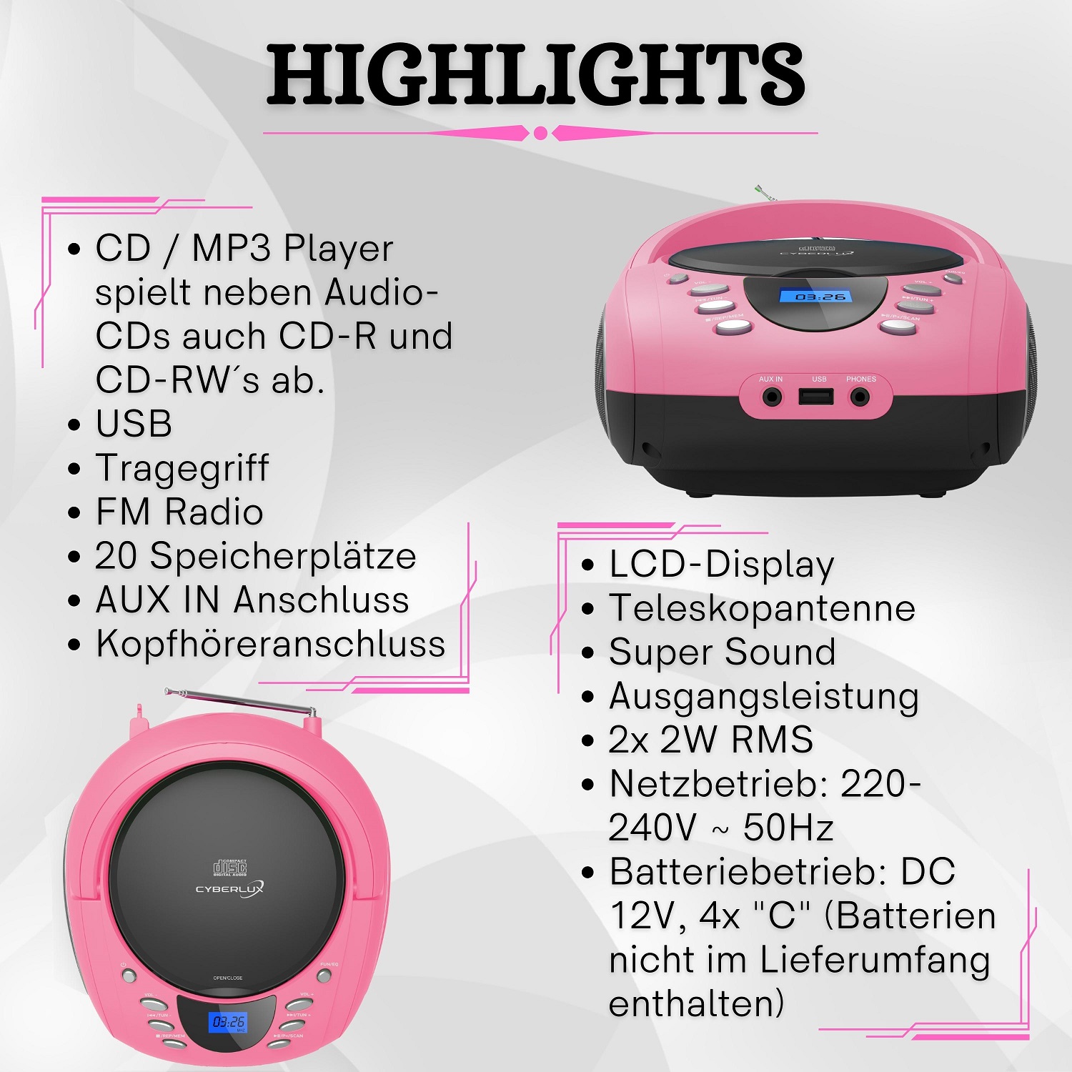 Cyberlux CL-720 CD-Player Pink