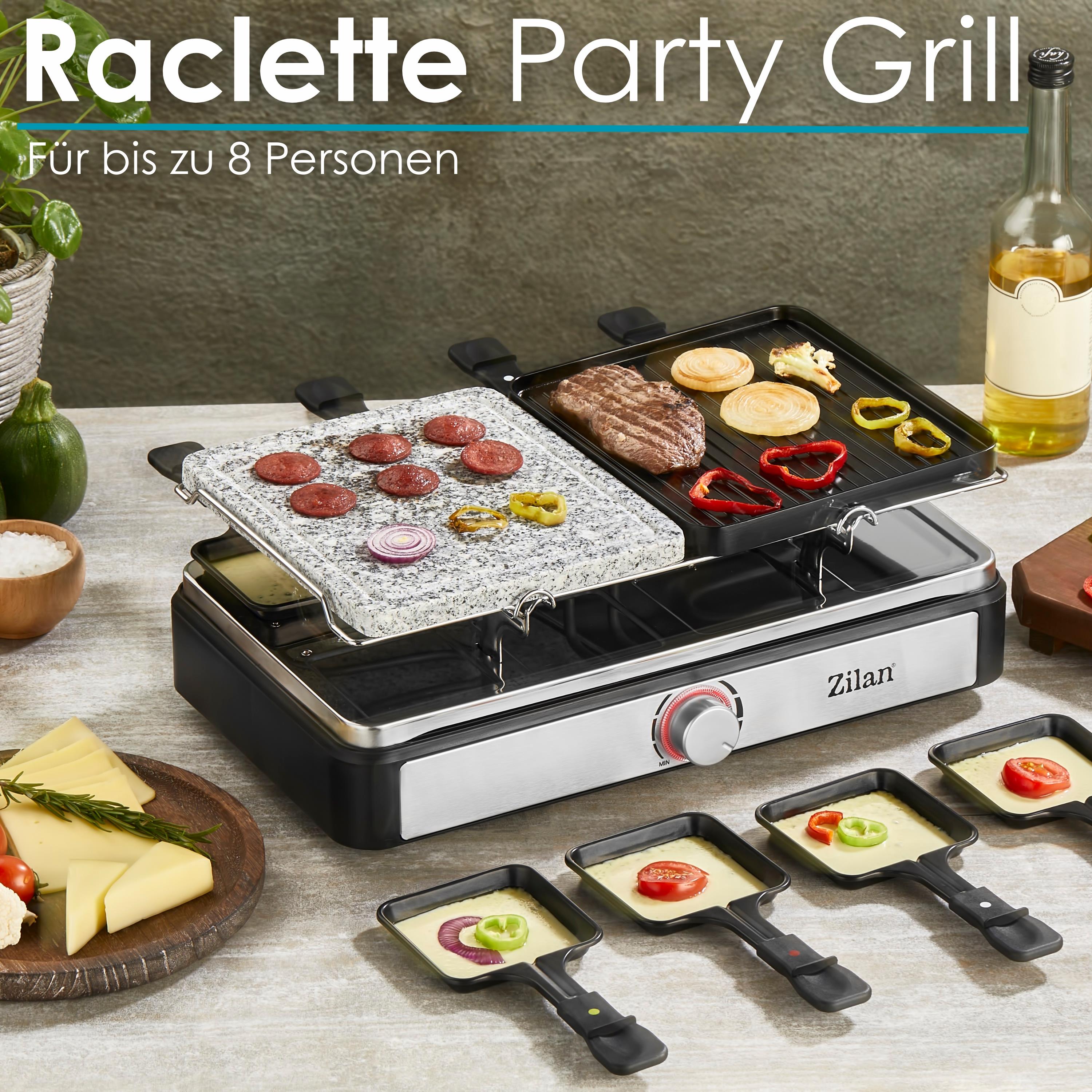 Zilan Raclette Grill | Raclette Party Grill für 8 Personen | Mit kombinierter Grillfläche