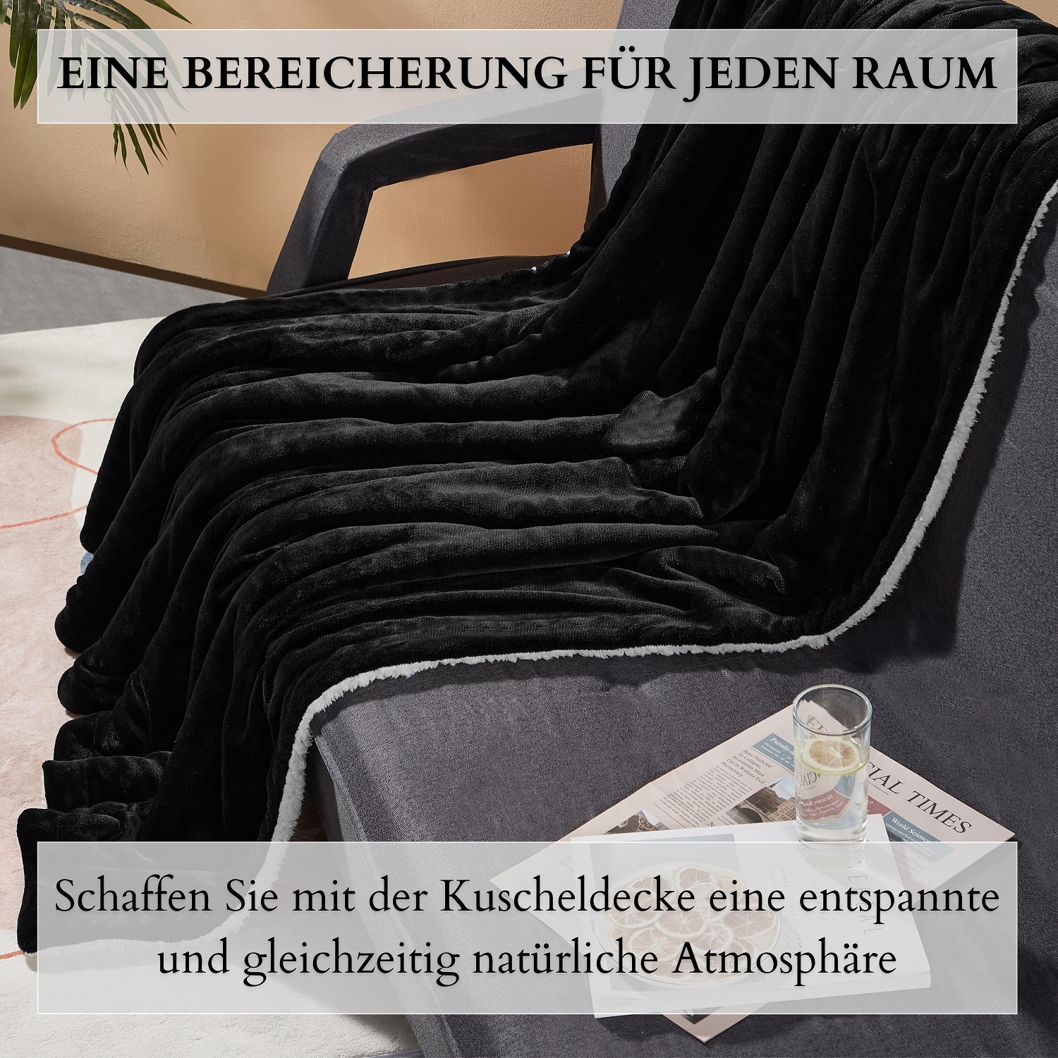 Ecosa EO-9506 Kuscheldecke 130*150cm Schwarz+Weiß