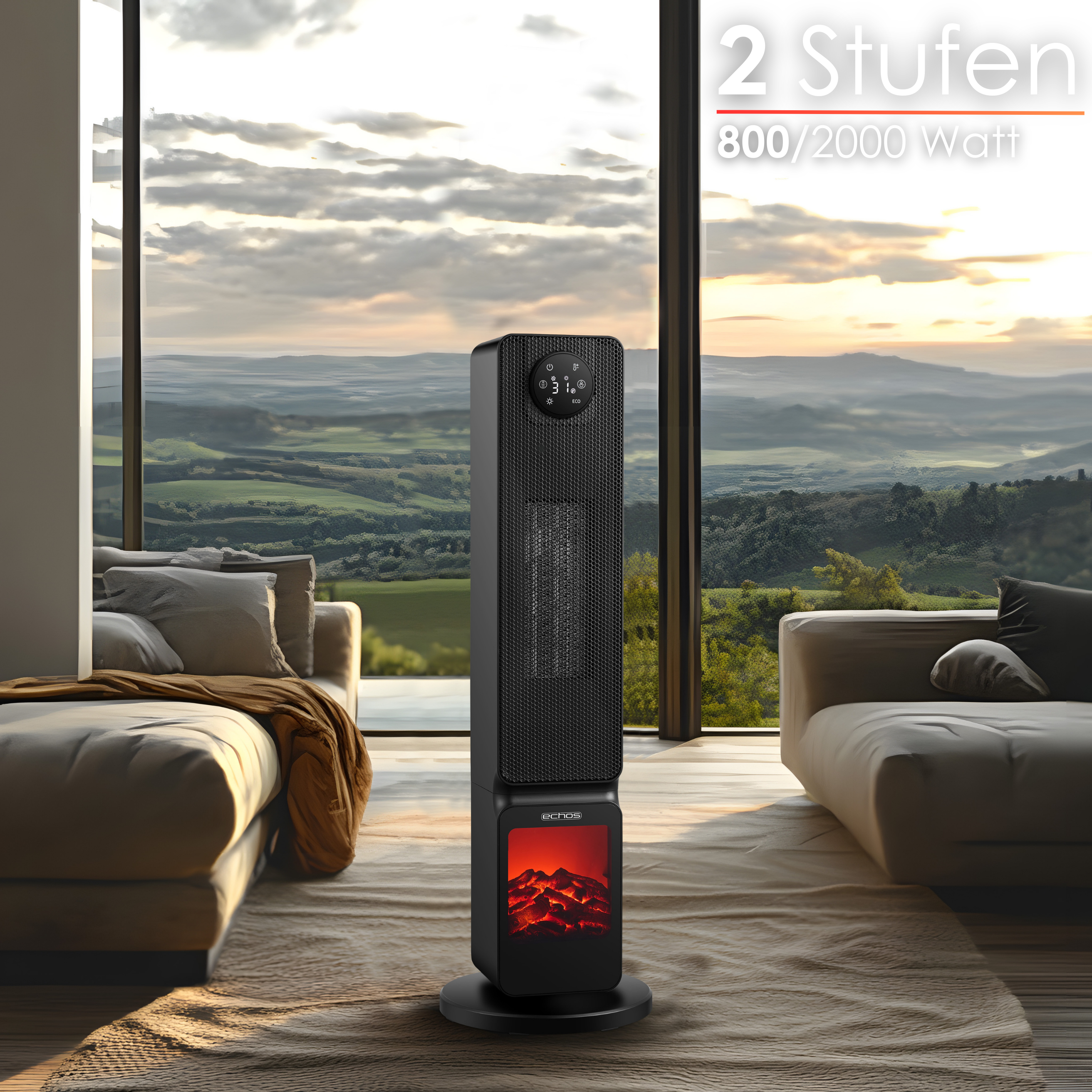 Echos Eco-1202 Heizlüfter mit Kamin und Wifi