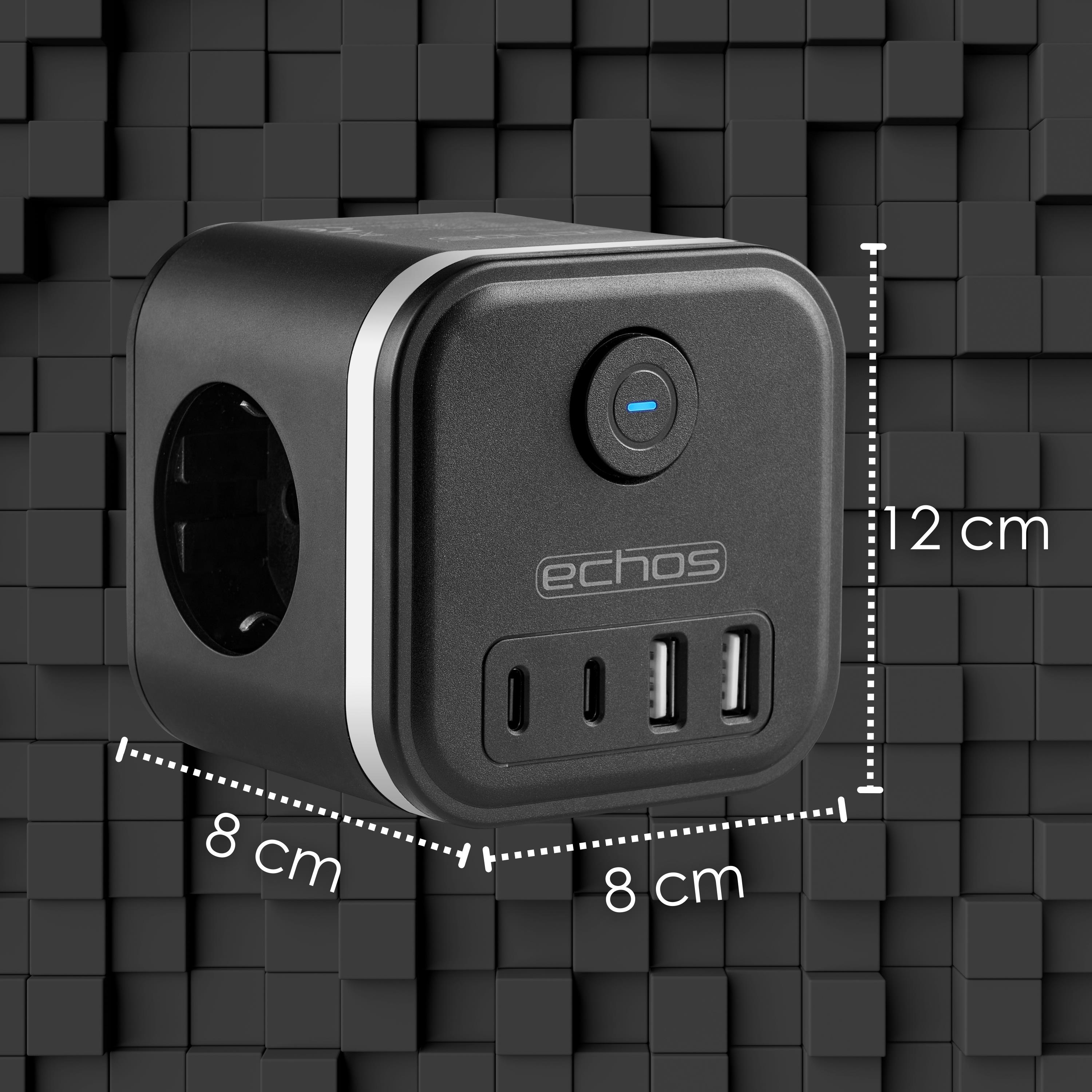 Echos Eco-4133 Steckdosenwürfel Schwarz Silber ohne Kabel