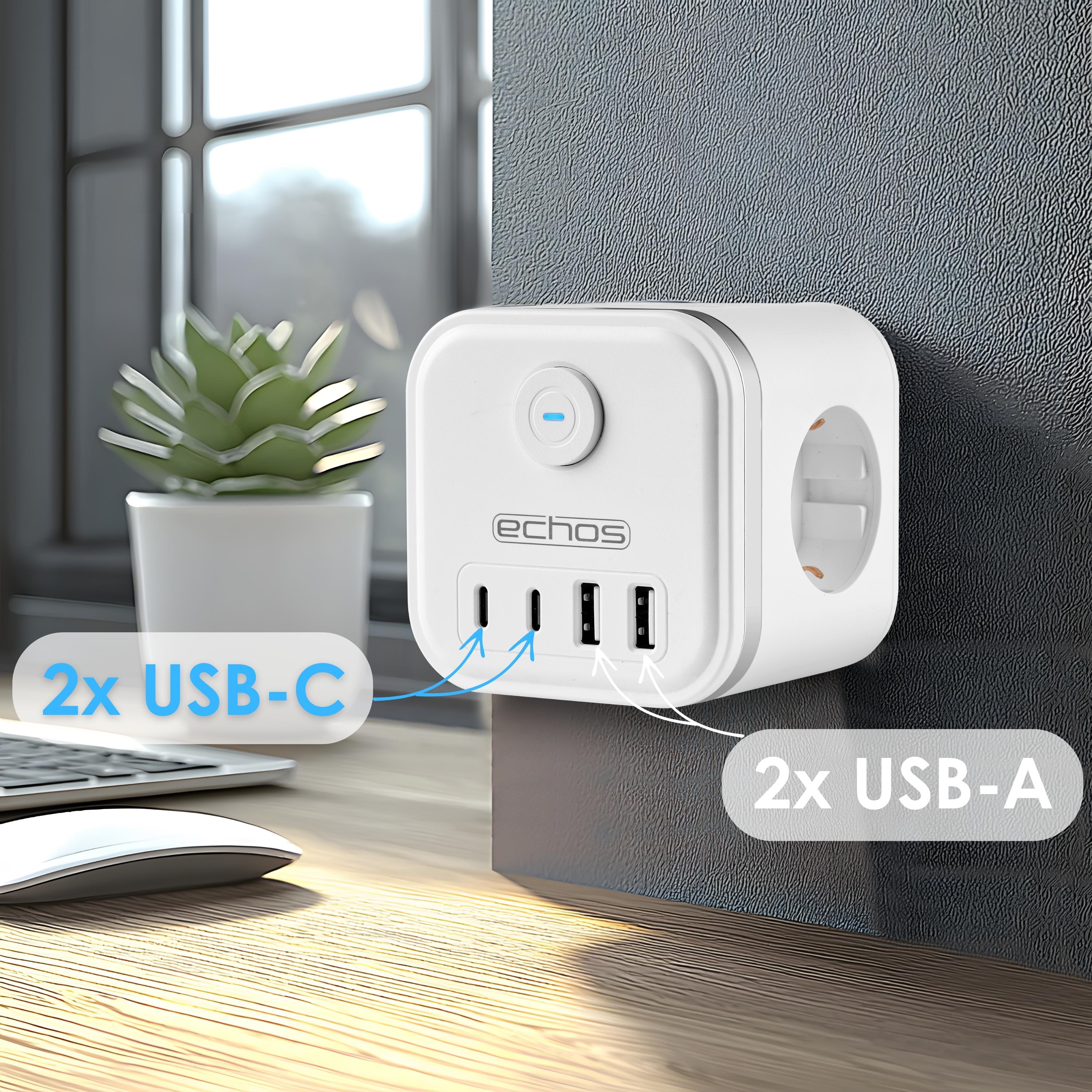 Echos Eco-4132 Steckdosenwürfel Weiß Silber ohne Kabel