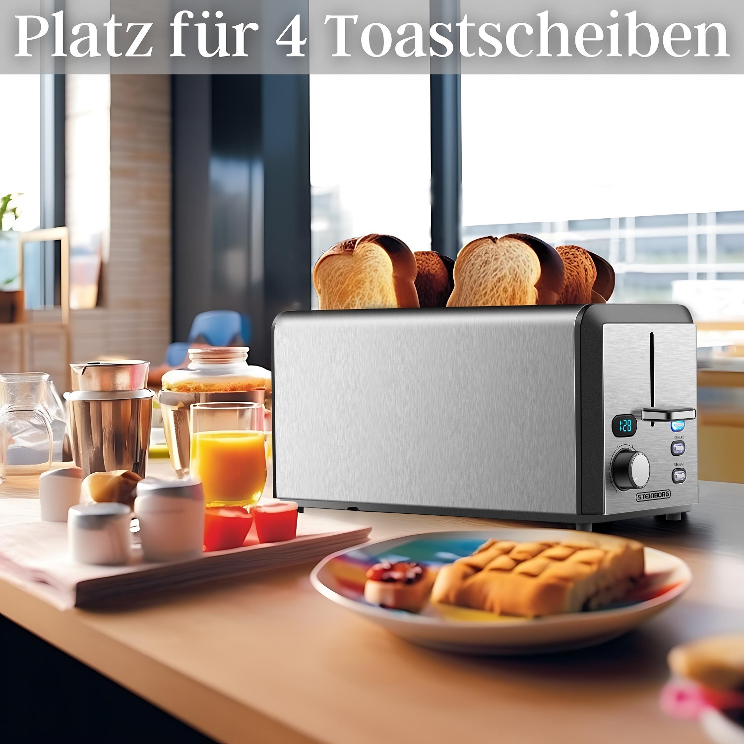 Steinborg Toaster Langschlitz | 4 Scheiben Toastautomat 1500 W