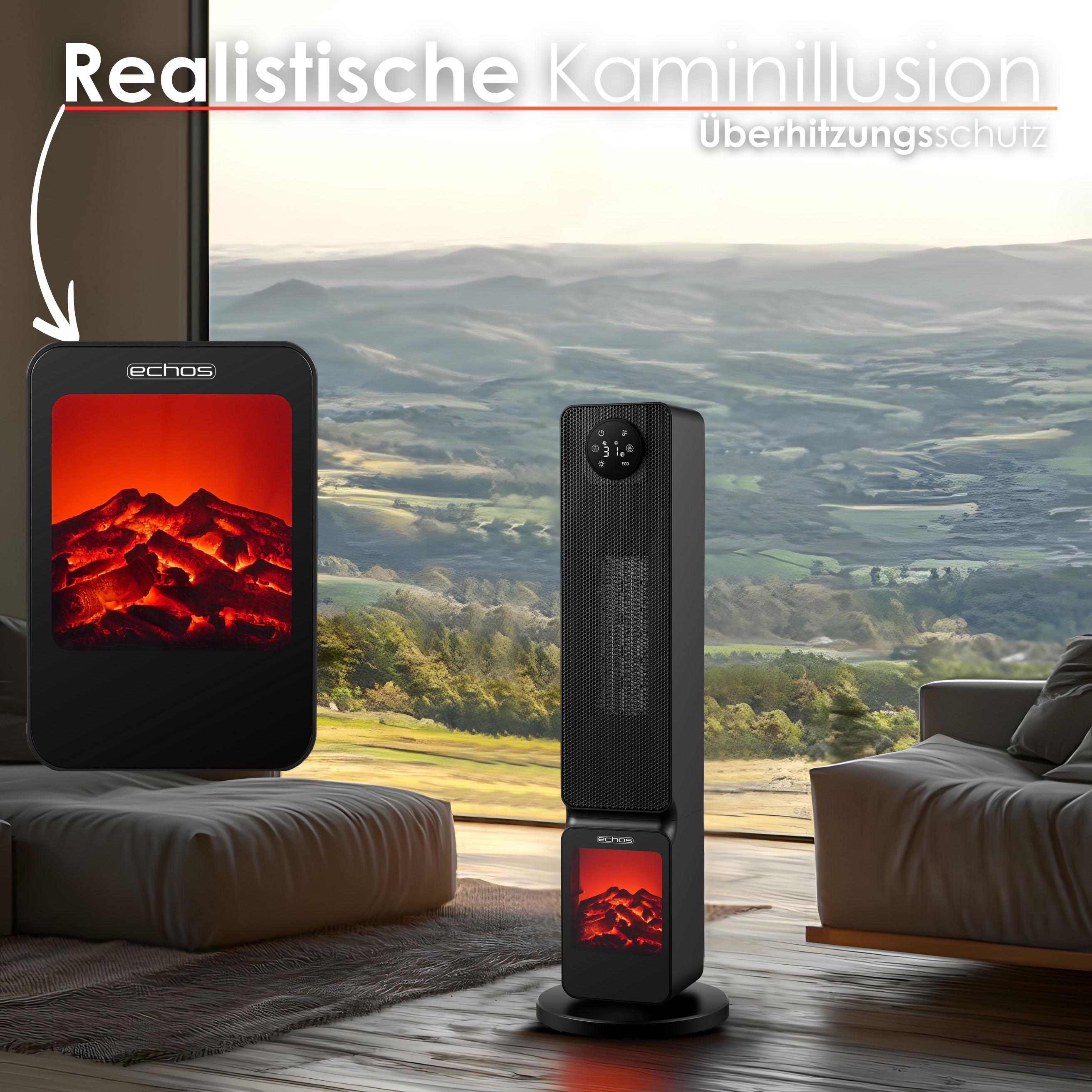 Echos Eco-1202 Heizlüfter mit Kamin und Wifi