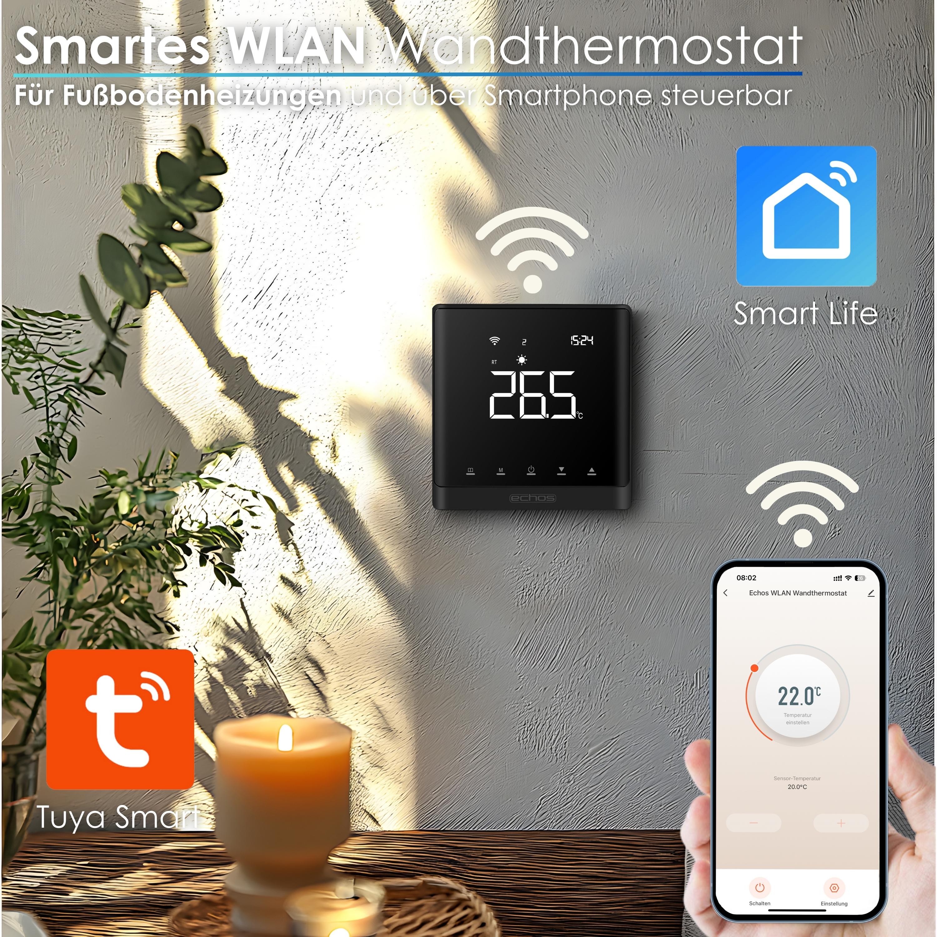 Echos Eco-4181 Smart Wandthermostat Schwarz