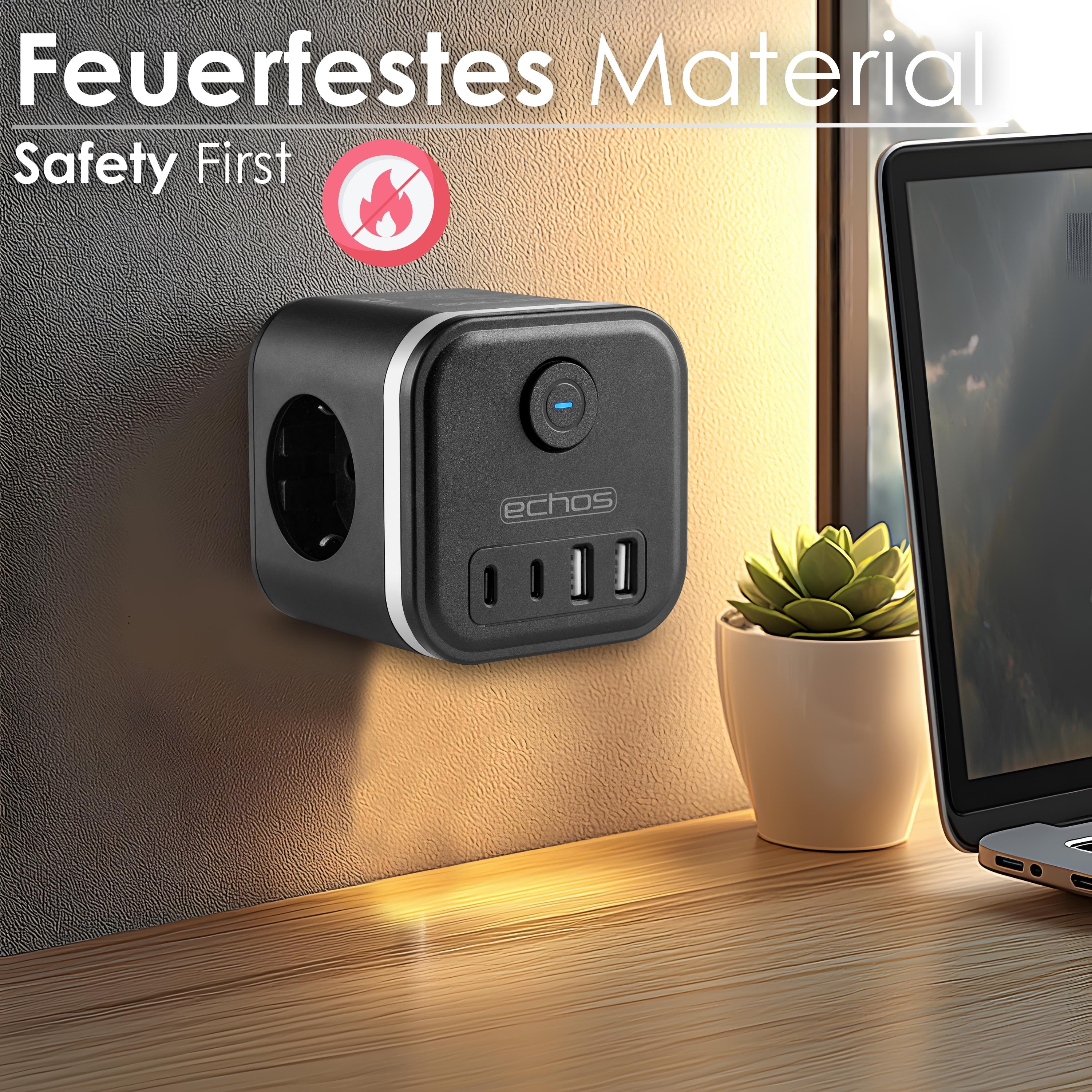 Echos Eco-4133 Steckdosenwürfel Schwarz Silber ohne Kabel