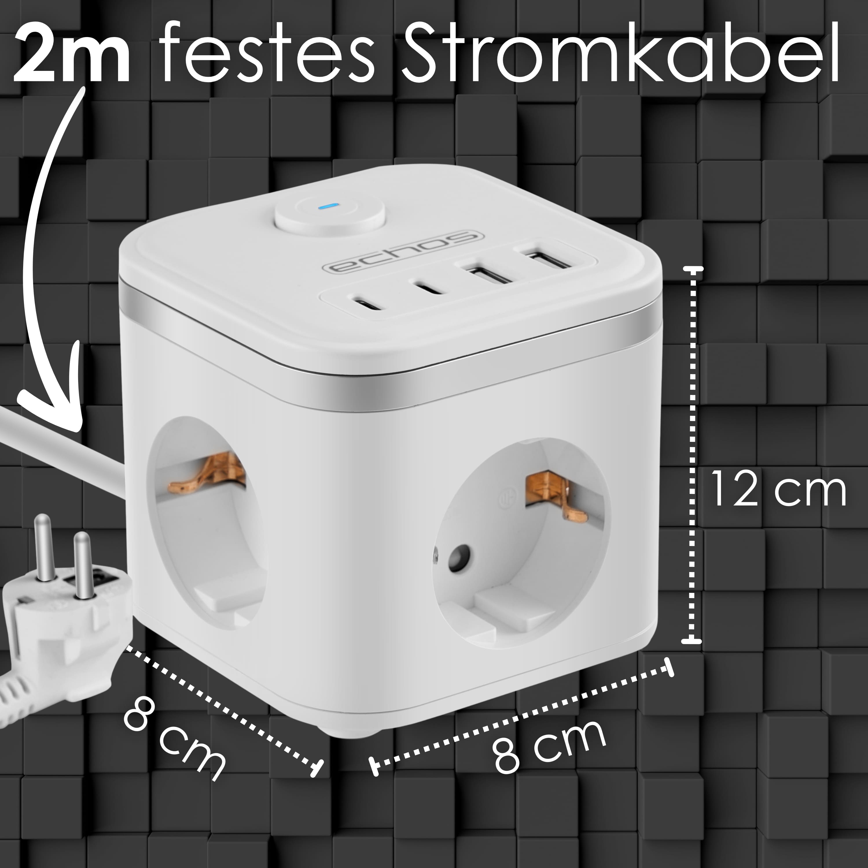 Echos Eco-4134 Steckdosenwürfel Weiß Silber mit Kabel