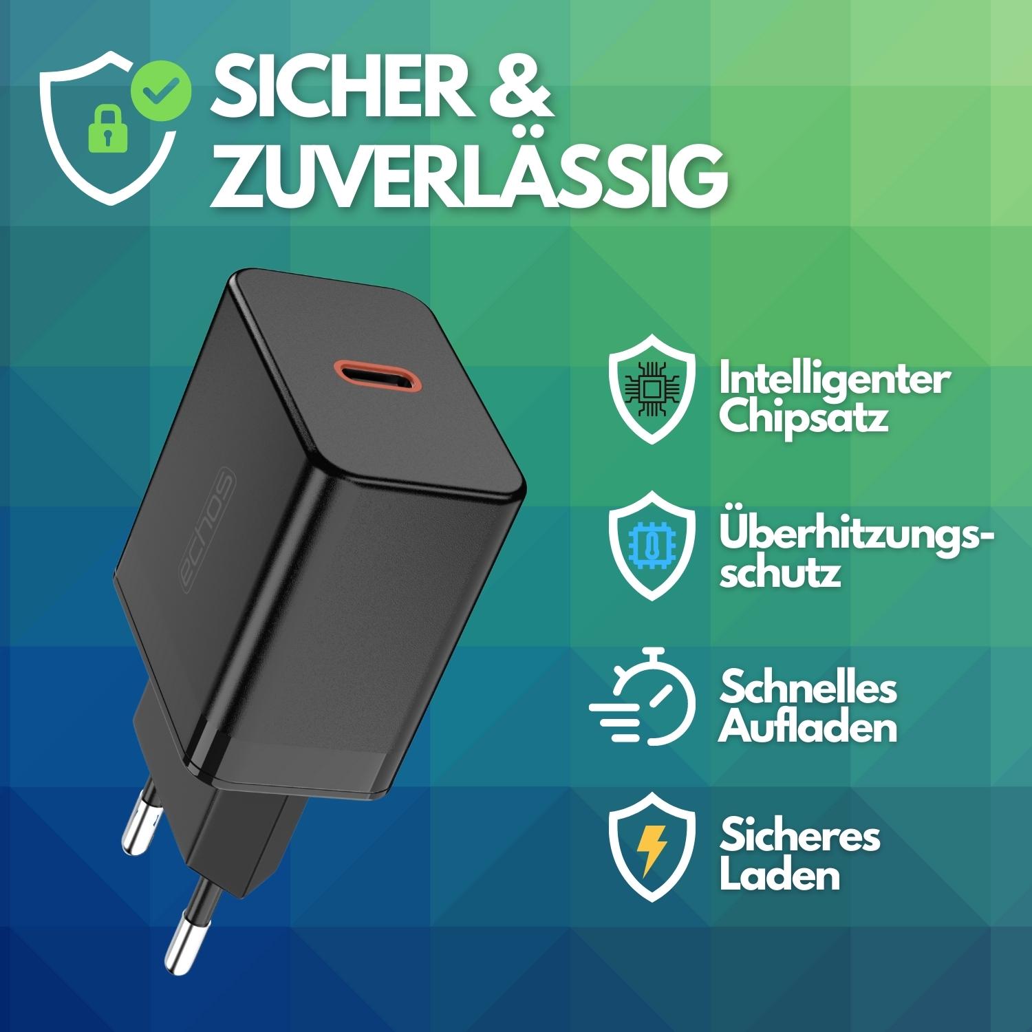 Echos Eco-4041 USB-C Schnellladegerät 20W schwarz Echos Eco-4041 USB-C Schnellladegerät 20W schwarz