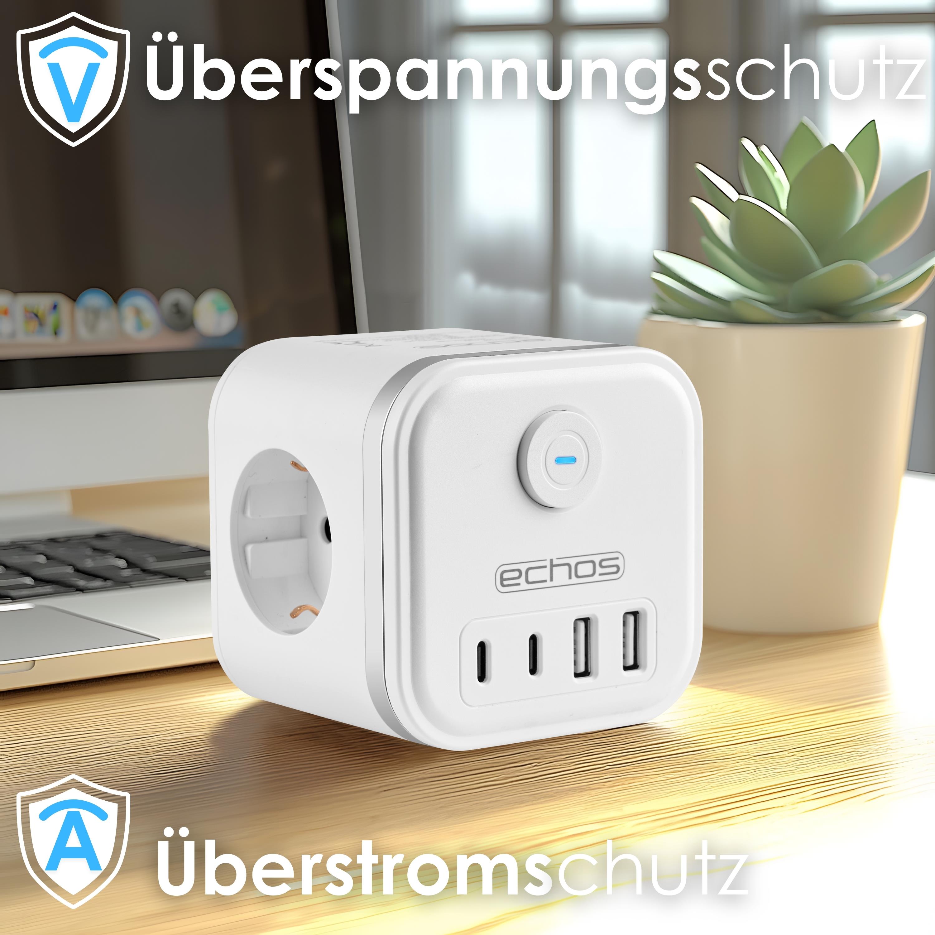Echos Eco-4132 Steckdosenwürfel Weiß Silber ohne Kabel