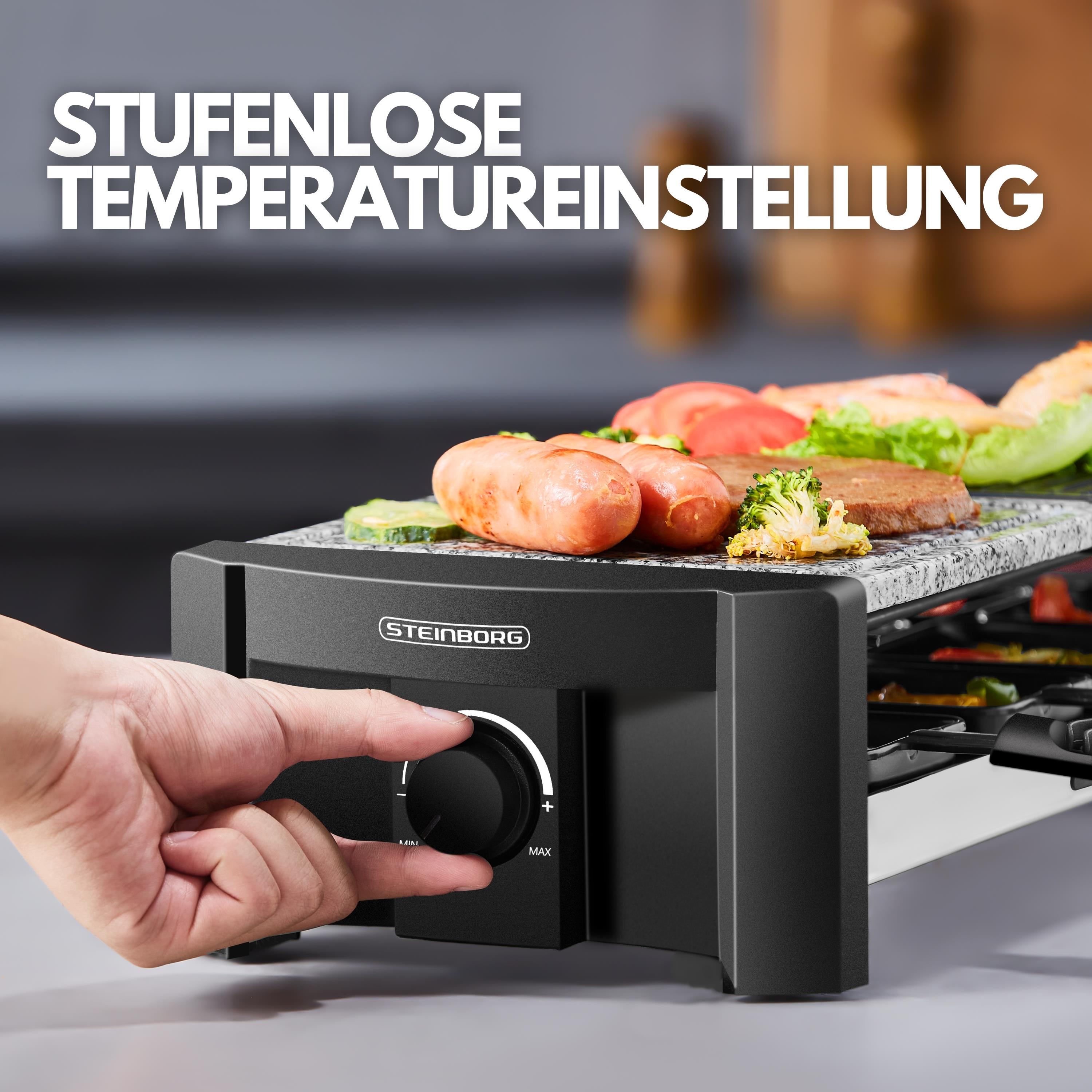 Steinborg Raclette Grill | Raclette Party Grill für 8 Personen | Mit kombinierter Grillfläche