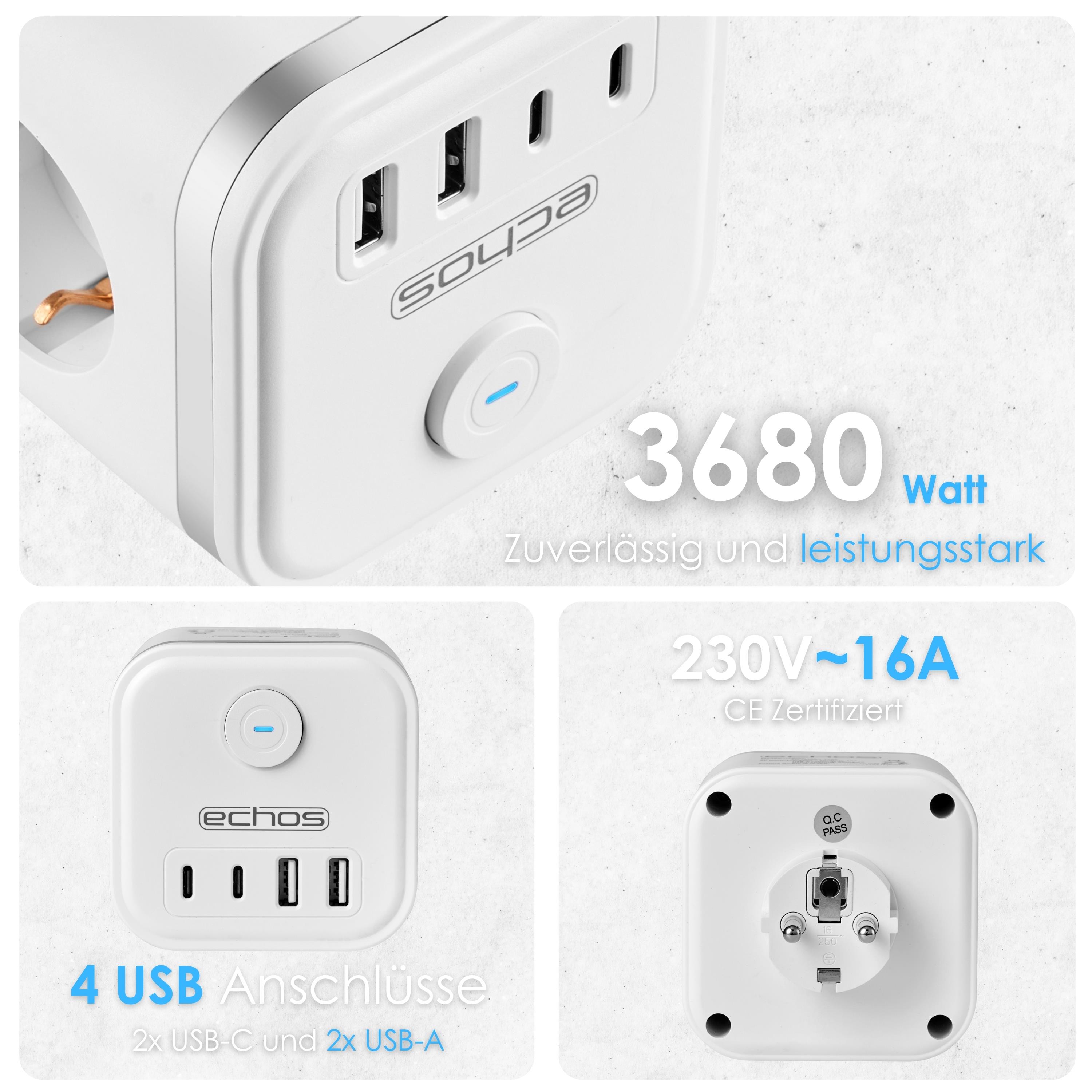 Echos Eco-4132 Steckdosenwürfel Weiß Silber ohne Kabel