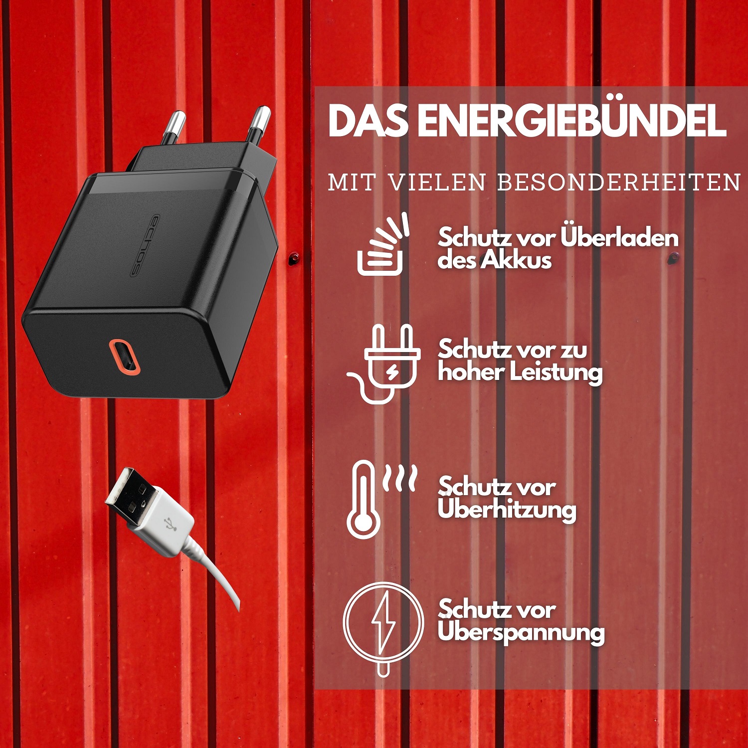 Echos Eco-4041 USB-C Schnellladegerät 20W schwarz Echos Eco-4041 USB-C Schnellladegerät 20W schwarz